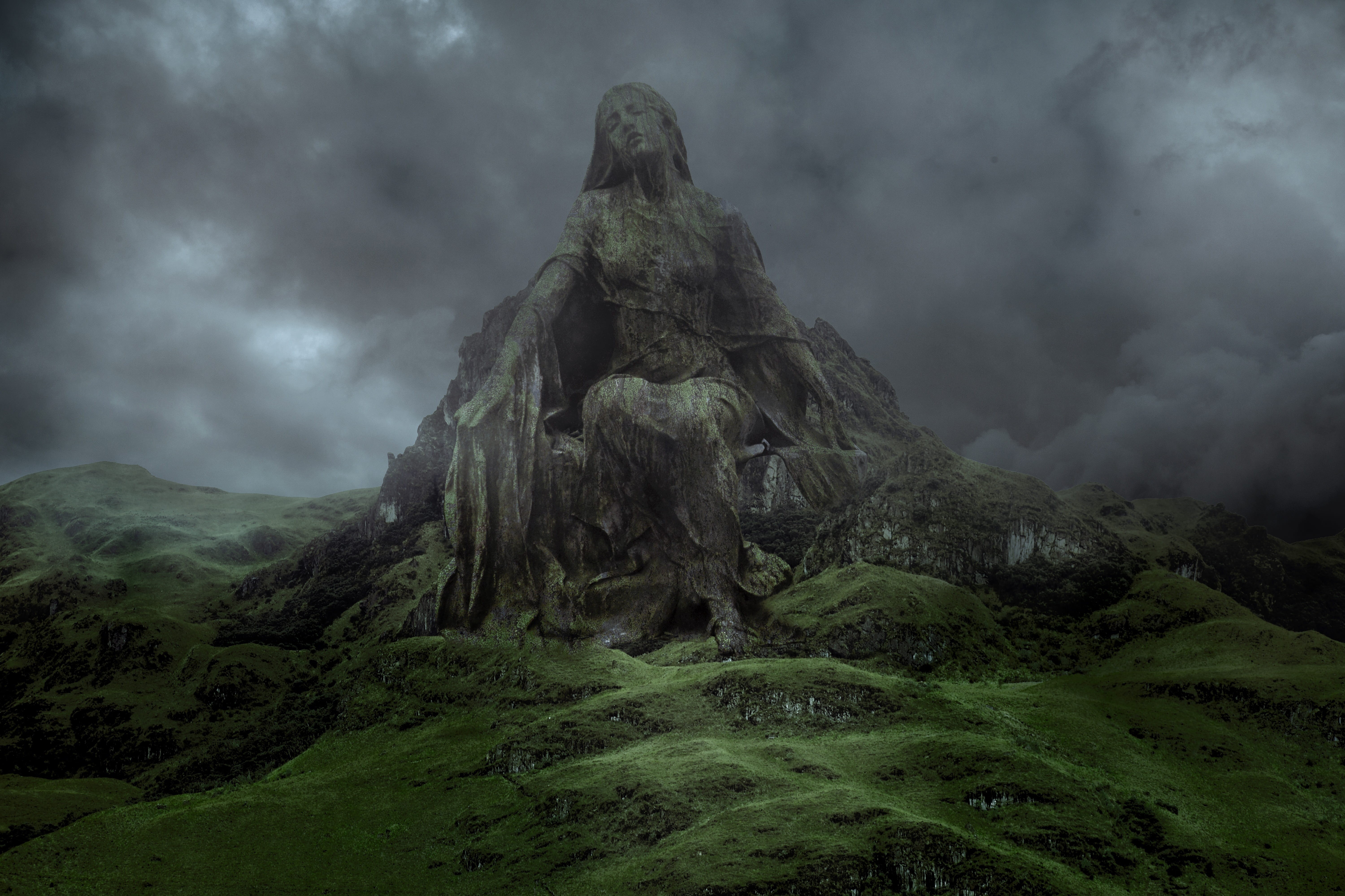 geology, rock, mystical, no people, physical geography, environment, fantasy, non-urban scene, woman, beauty in nature, storm, sky, scenics - nature, photomontage, HD Wallpaper