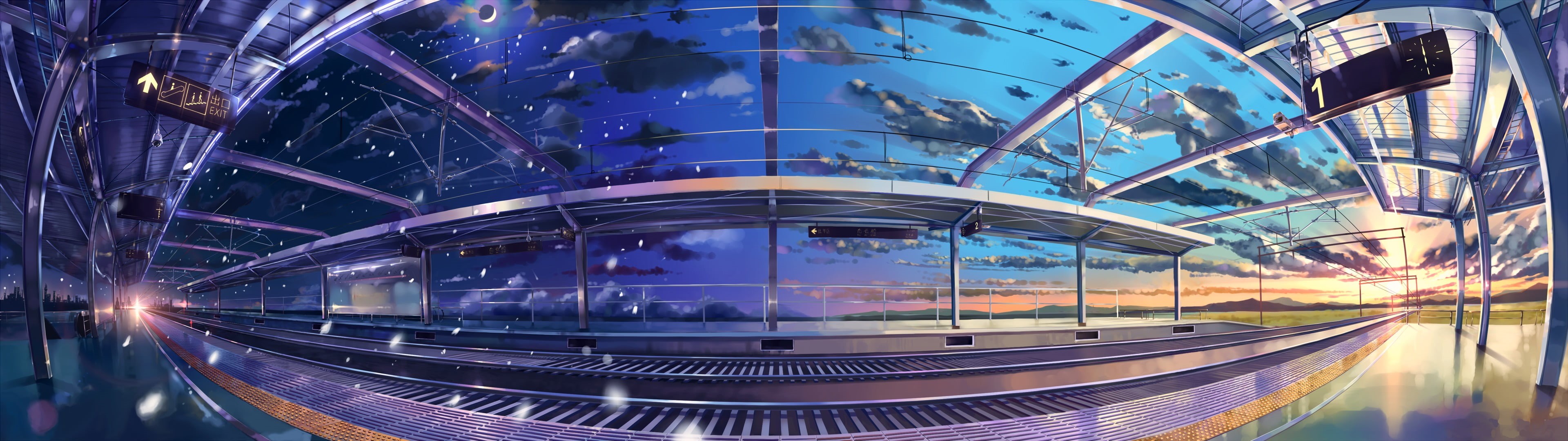 transportation, connection, office building exterior, city life, futuristic, multiple display, fish-eye lens, train station, skyscraper, illuminated, building, HD Wallpaper