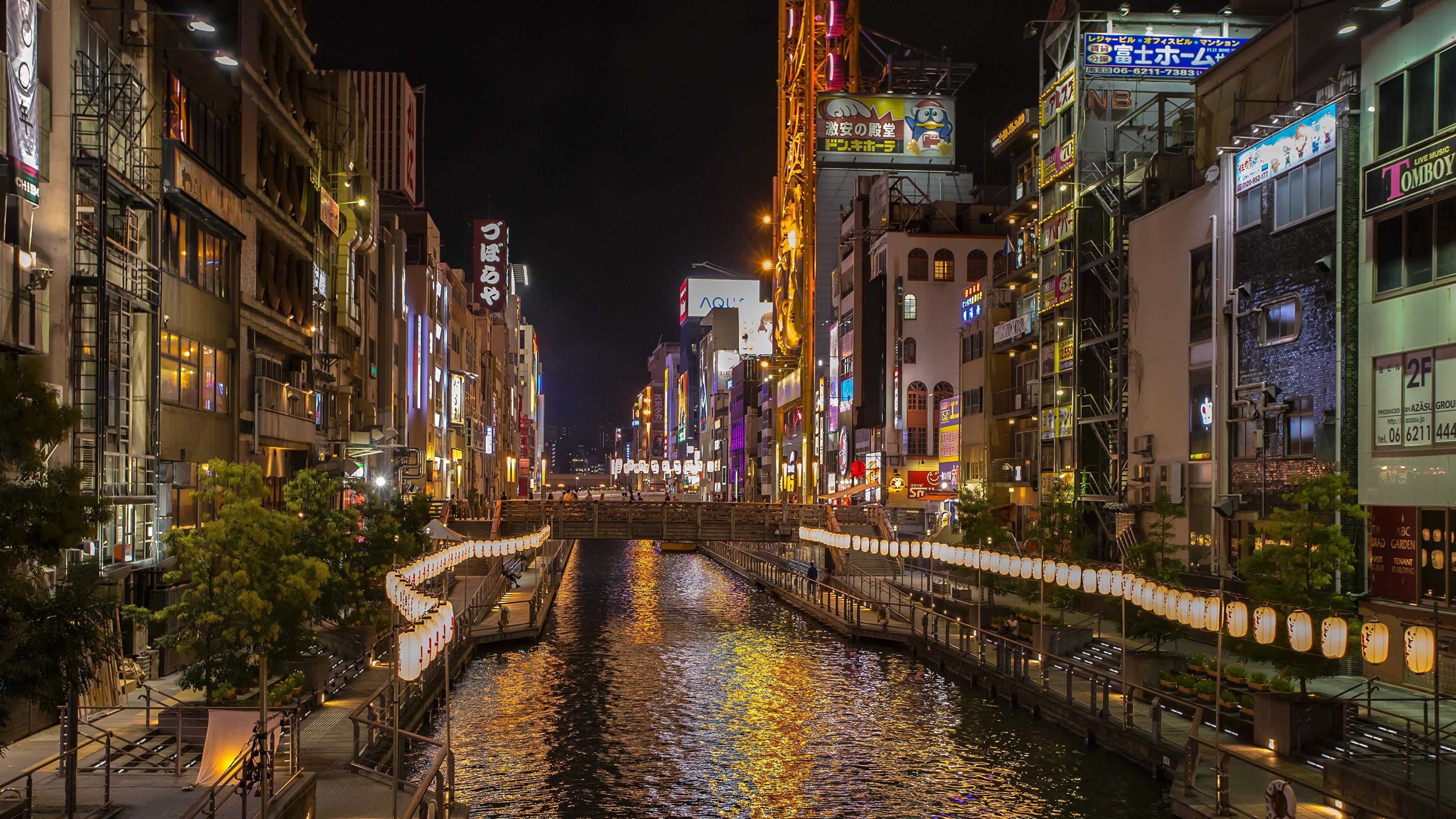 road, waterfront, asia, outdoors, no people, illuminated, osaka, lighting equipment, bridge, building exterior, metropolitan area, city lights, city, japan, HD Wallpaper
