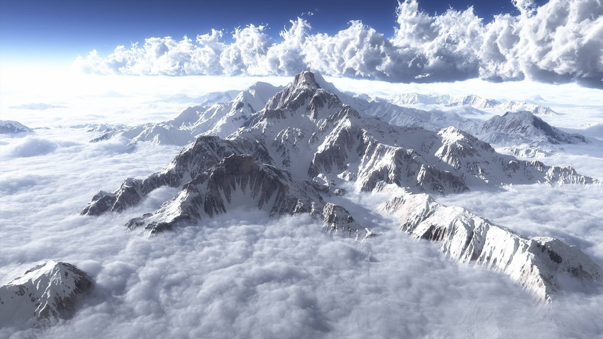 white color, landscape, winter, nature, mountain peak, cloud - sky, beauty in nature, mountains, mountain range, tranquility, non-urban scene, sky, day, HD Wallpaper