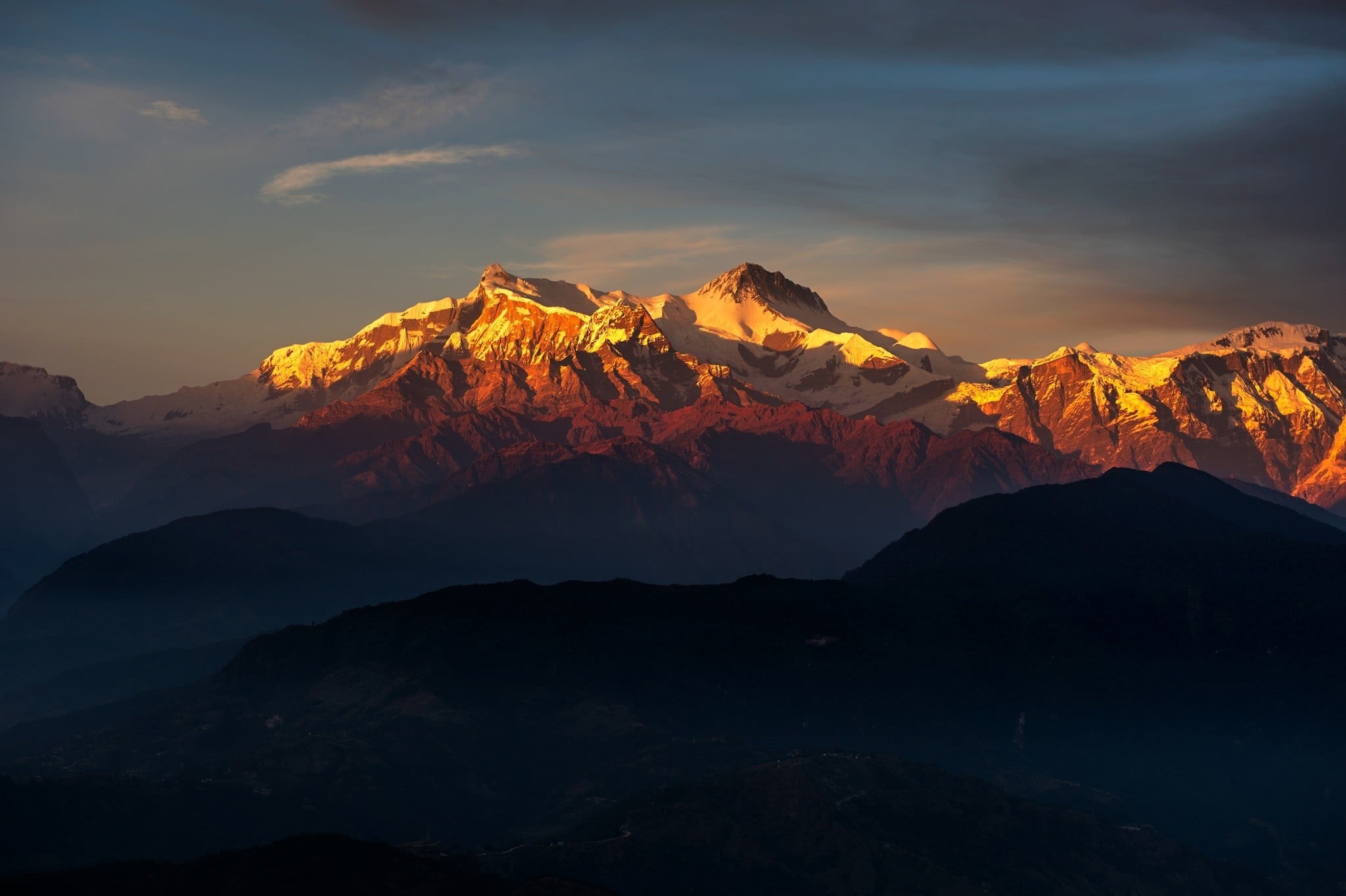 idyllic, landscape, sky, environment, mountains, mountain peak, nature, tranquil scene, snowcapped mountain, beauty in nature, non-urban scene, snow, Himalayas, HD Wallpaper