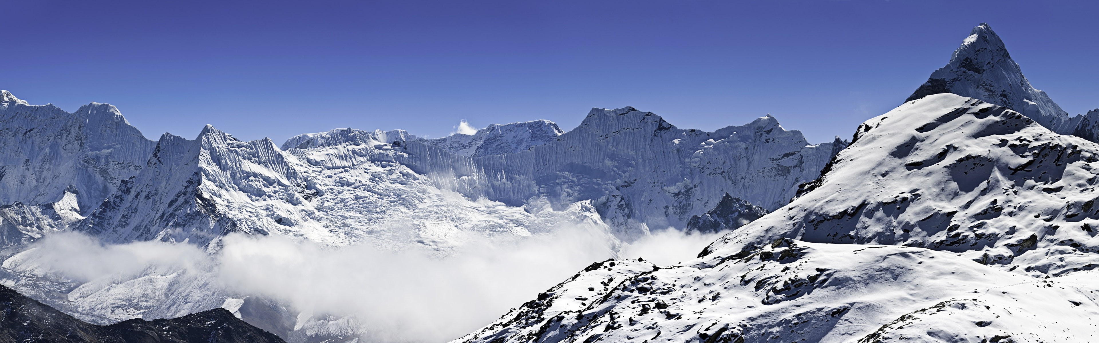 Ama, mountain, 4K, Makalu, Himalayas, covered, Dablam, Panorama, Snow, HD Wallpaper
