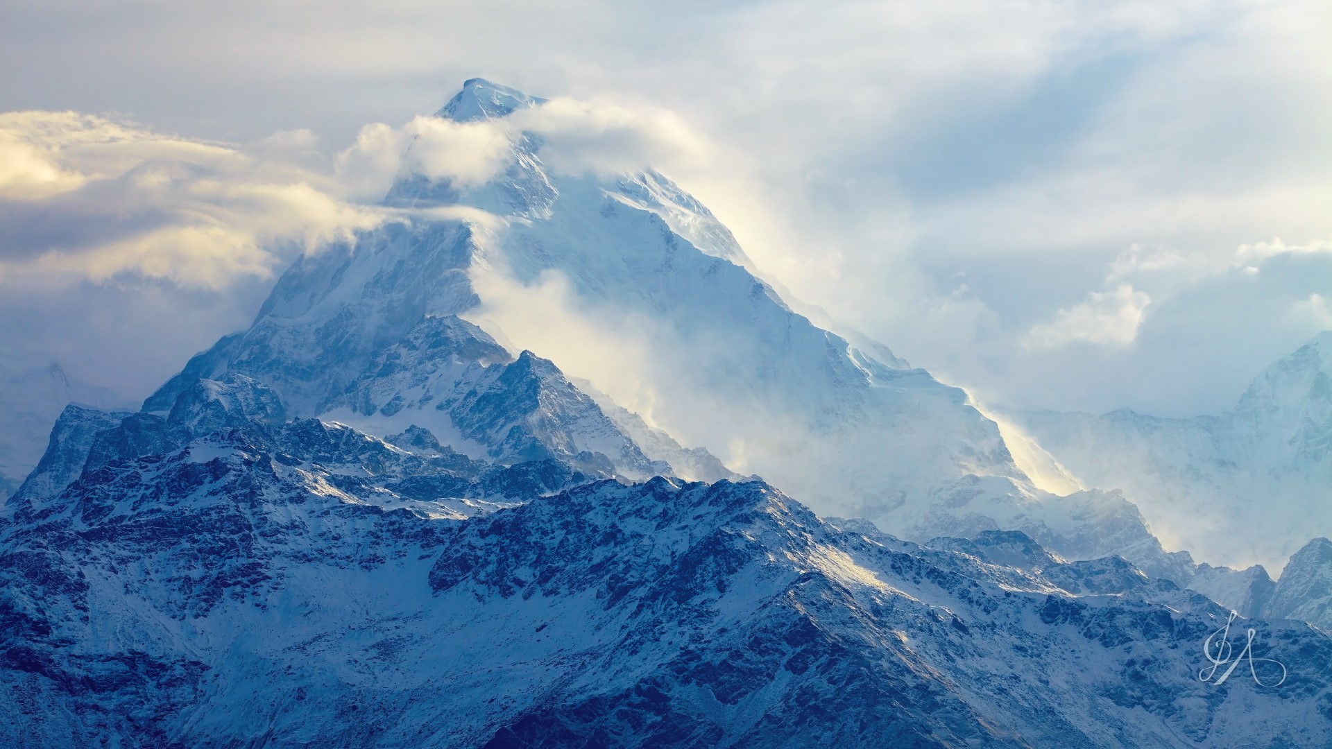 photography, snow, Mount Everest, mountains, clouds, 1080P, landscape, HD Wallpaper