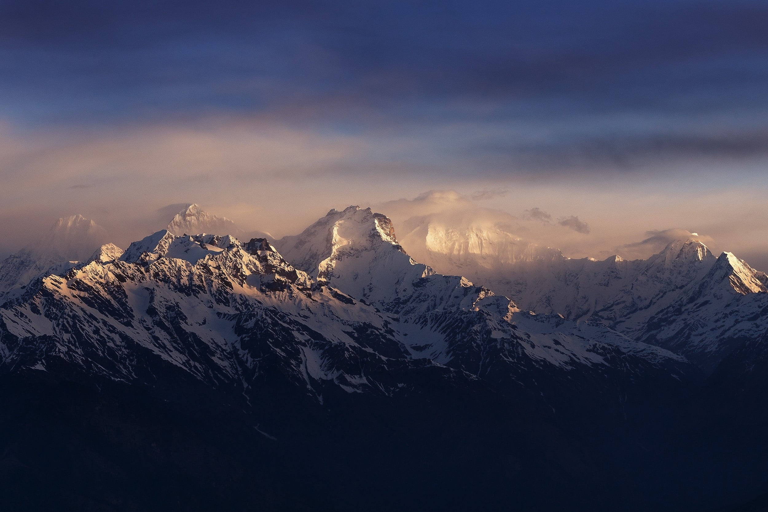 photography, morning, top, snowcapped mountain, sky, cloud - sky, tranquility, white, tranquil scene, mountain range, sunlight, idyllic, environment, scenics - nature, HD Wallpaper