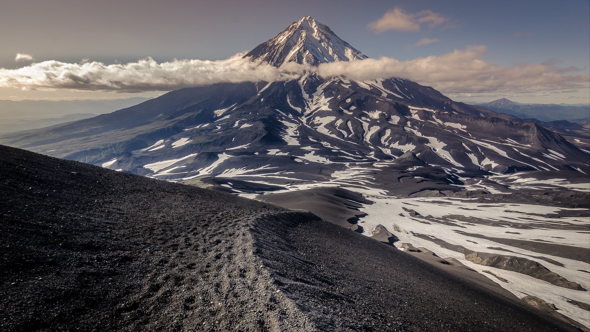travel, Russia, snow, summit, sheet, ice, bed, japan, volcano, clouds, tranquility, nature, floral, no people, cold temperature, blue, day, scenics - nature, HD Wallpaper
