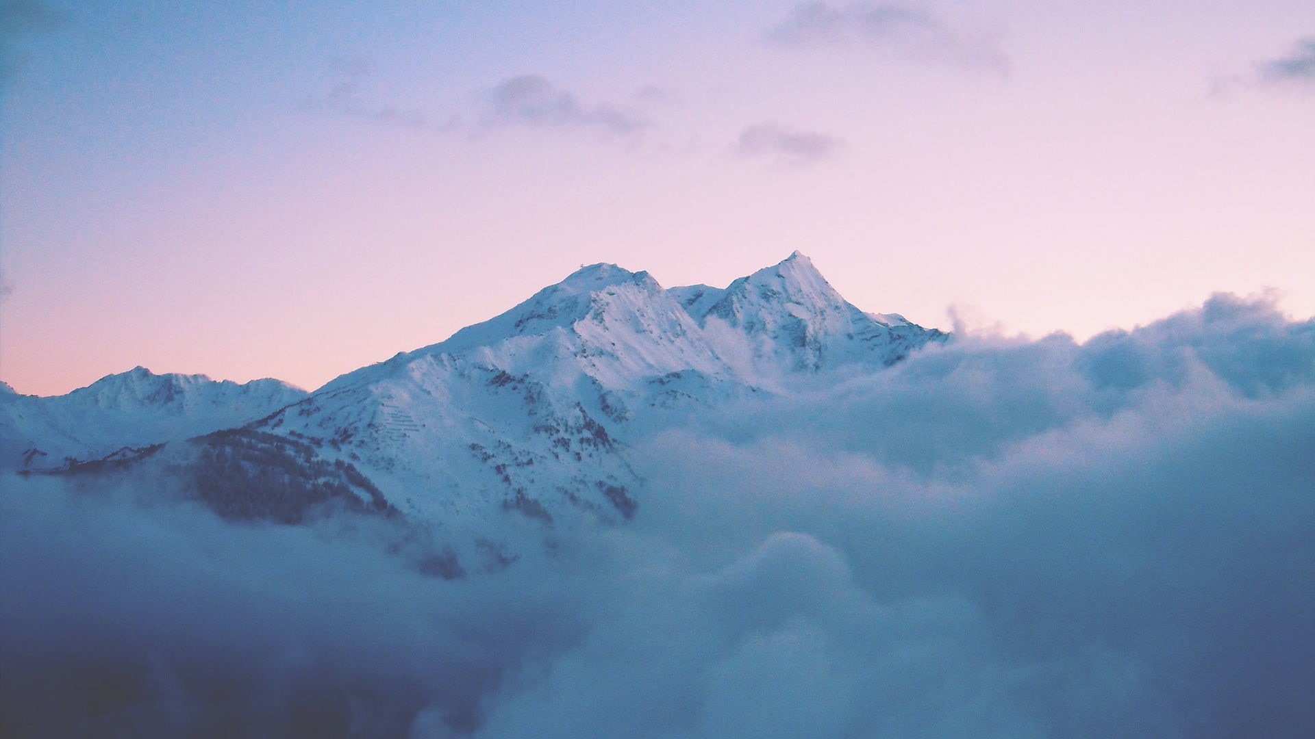 landscape, tranquility, beauty in nature, sunset, sky, white, tranquil scene, winter, scenics - nature, snow, fog, snowcapped mountain, mountain range, HD Wallpaper