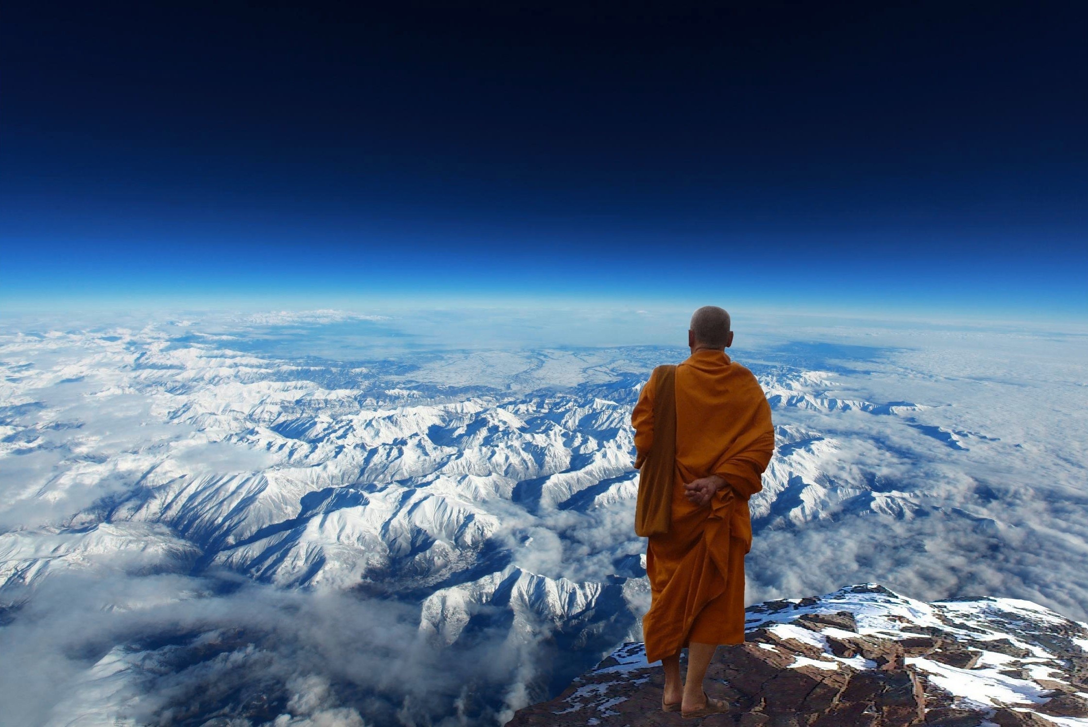 buddhists, travel, faith, 1080P, orange, enlightenment, religion, meditation, himalayas, holy, asia, adventure, horizon over land, landscape, monk, clothing, HD Wallpaper
