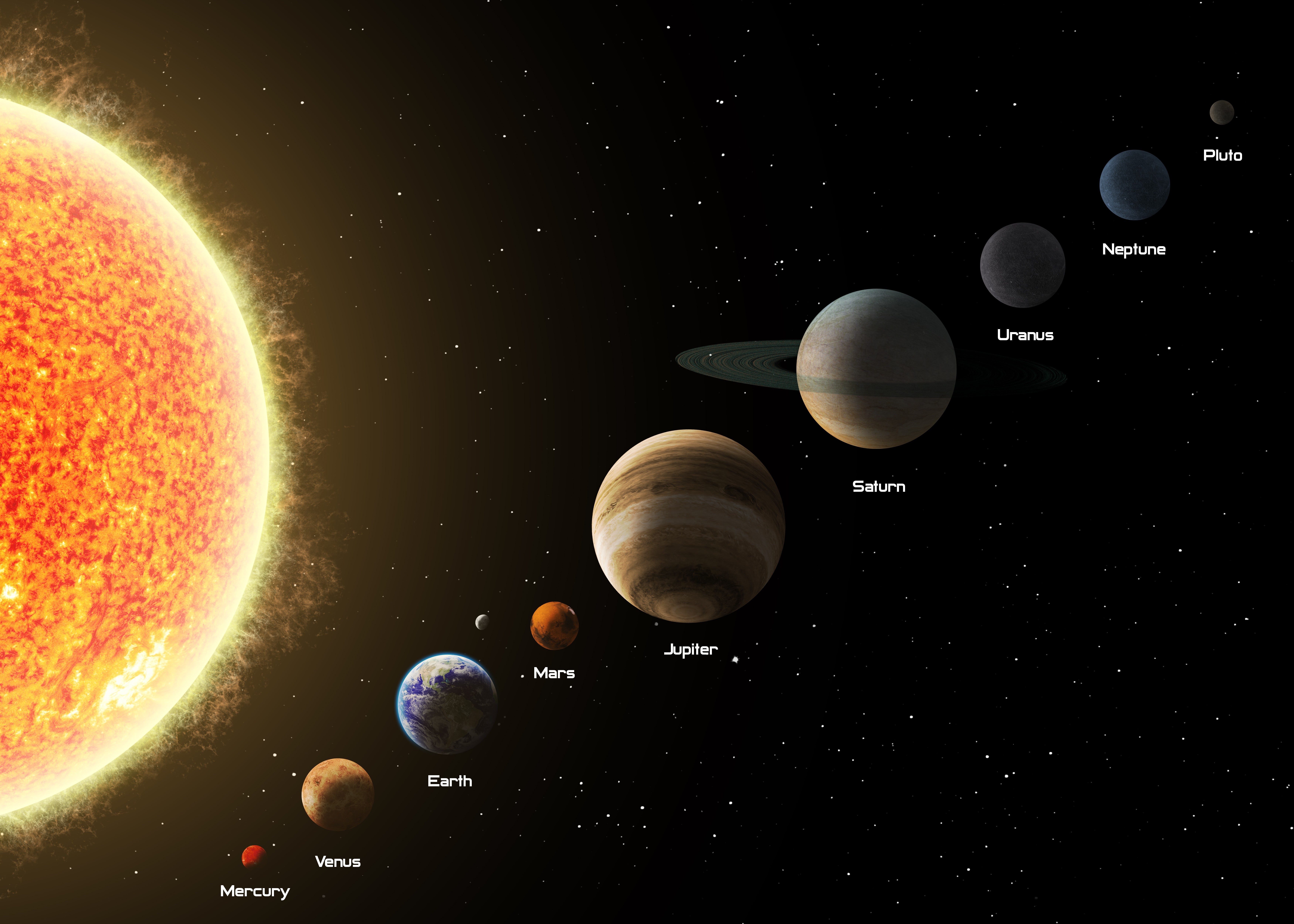 Uranus, Mercury, Saturn, sun, Earth, Mars, Pluto, space, Neptune, Venus, solar system, 5K, Jupiter, HD Wallpaper