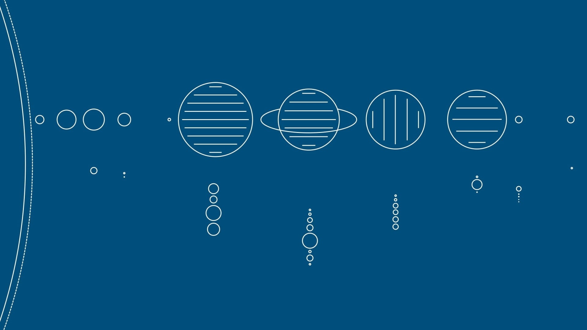 Solar System, Jupiter, minimalism, Venus, Sun, circle, space, Pluto, planet, Neptune, abstract, 1080P, simple, blue background, Mercury, Uranus, lines, HD Wallpaper