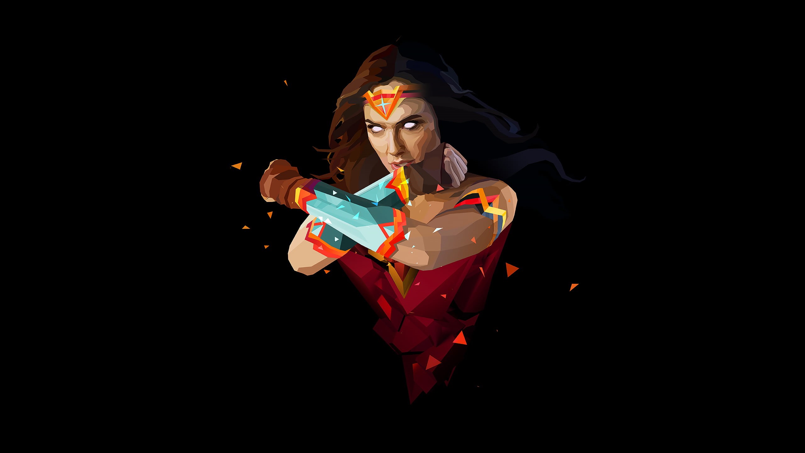 copy space, fictional characters, 2K, multi colored, portrait, dceu, human representation, low poly, woman, representation, black background, HD Wallpaper