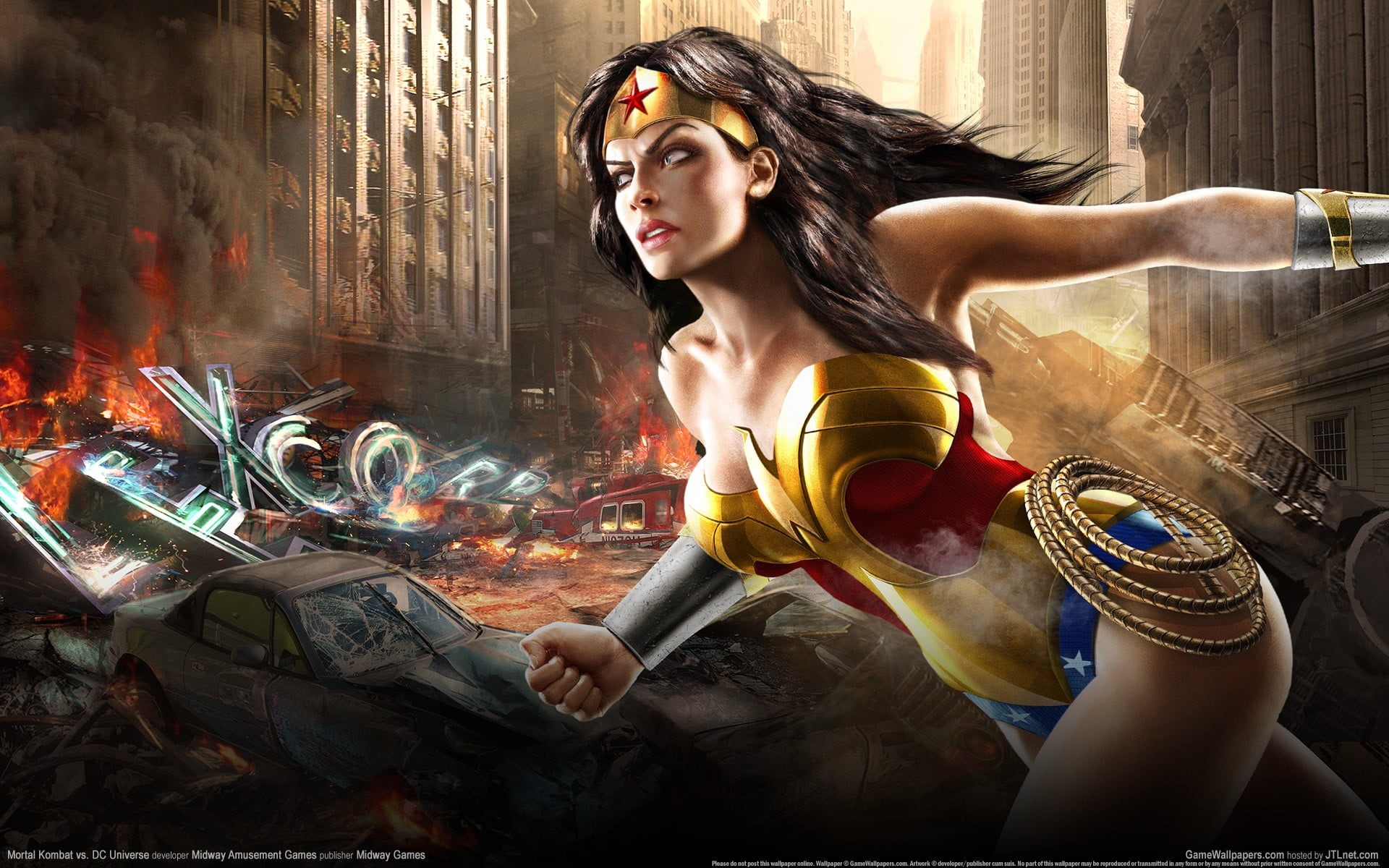 creativity, illustration, Wonder Woman, 1080P, Mortal Kombat vs. DC Universe, fashion, beautiful woman, beauty, females, indoors, Mortal Kombat, clothing, HD Wallpaper