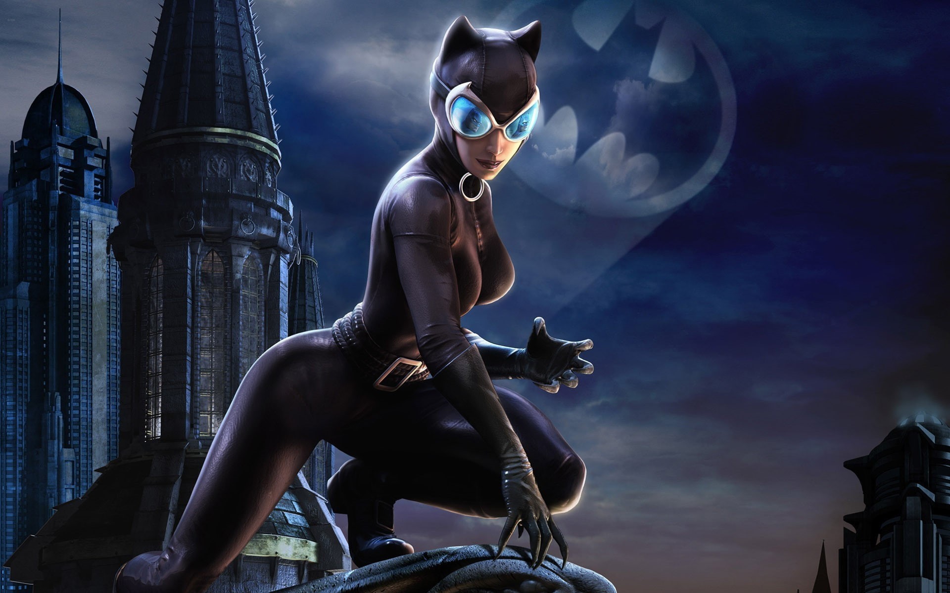 Batman, video games, mask, DCUO, dark, claws, 1080P, artwork, night, DC Universe Online, Catwoman, Gotham City, HD Wallpaper