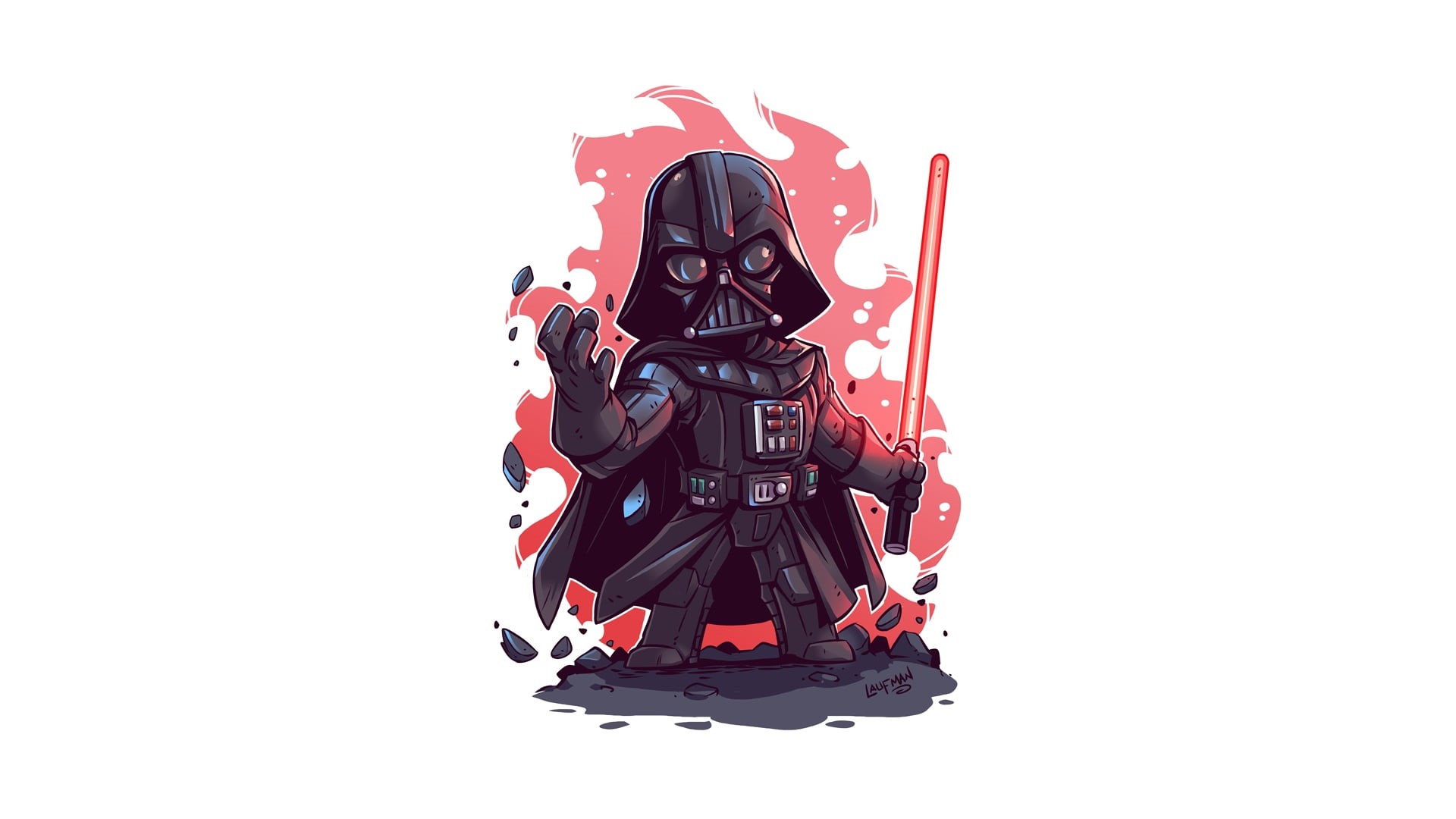 Derek Laufman, simple background, Darth Vader, 1080P, artwork, Star Wars Villains, lightsaber, Star Wars, white background, HD Wallpaper