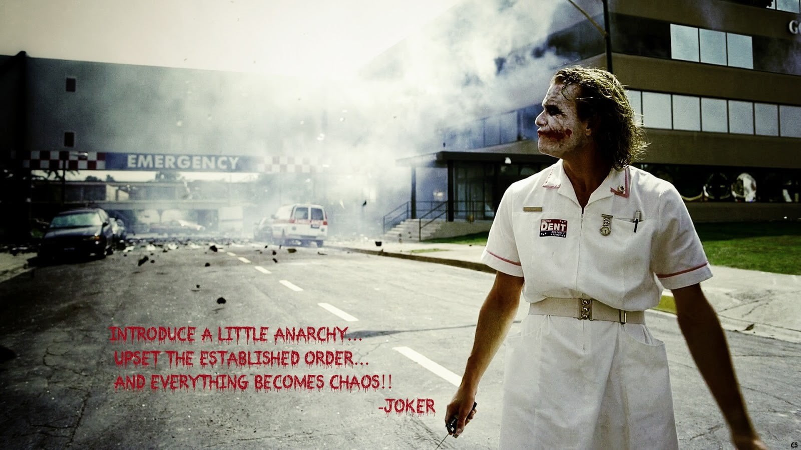 720P, occupation, sign, healthcare and medicine, Heath Ledger, day, dc, lab coat, western script, built structure, Joker, architecture, movies, three quarter length, HD Wallpaper