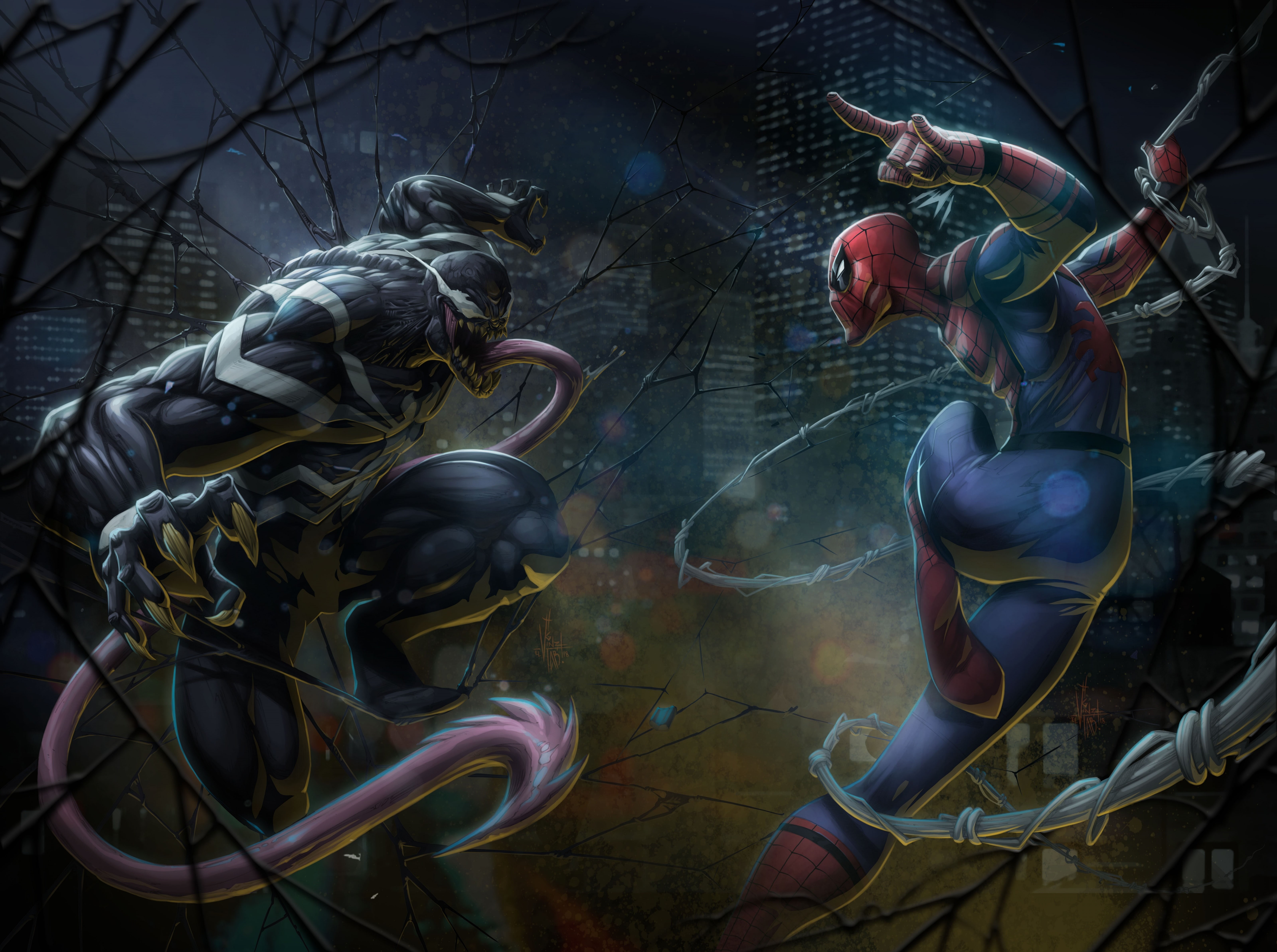 Artwork, Venom, 5K, Spiderman, supervillain, Comics, Marvel, Superhero, spider, Fantasy, man, Artistic, vs, HD Wallpaper