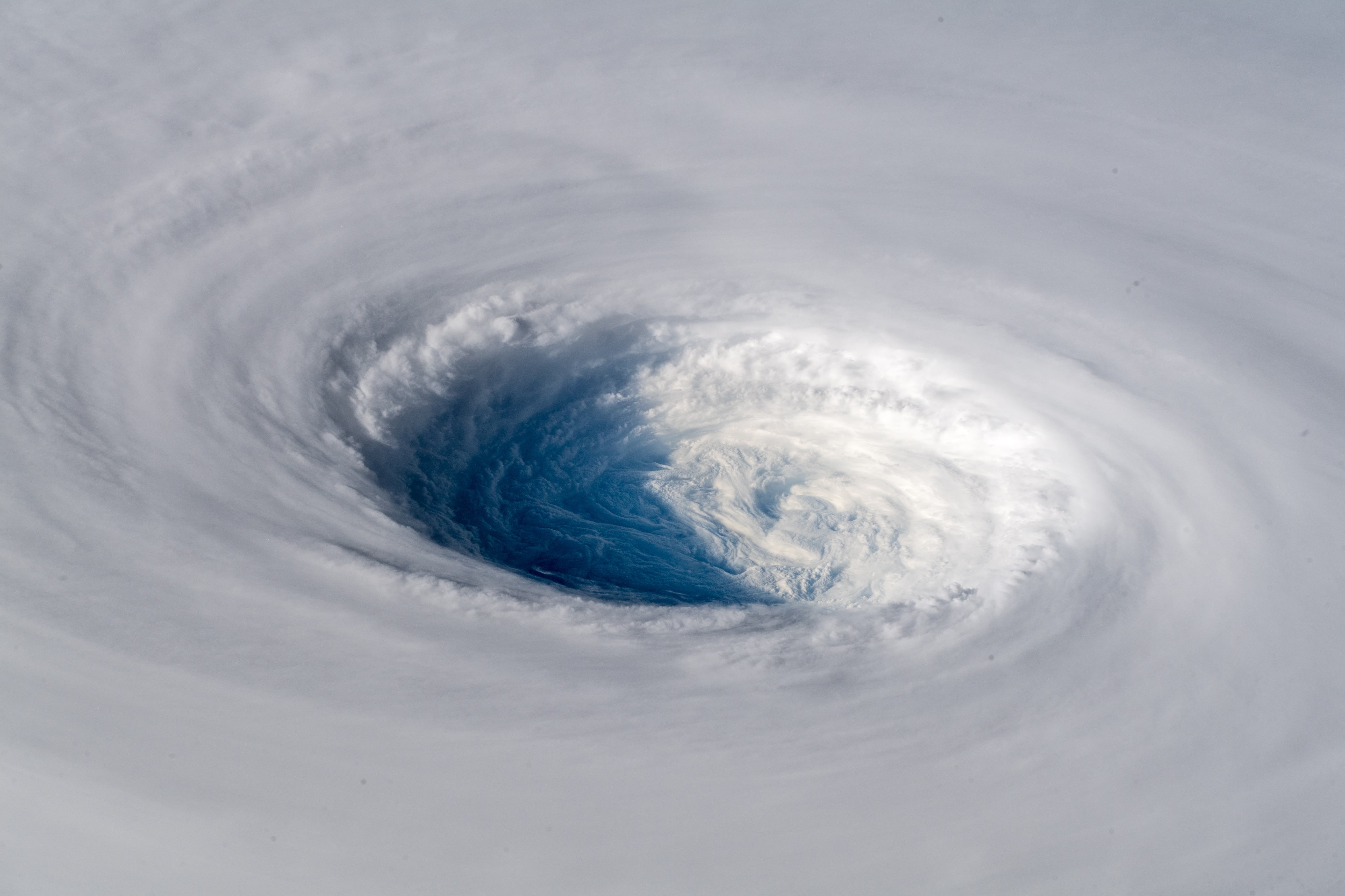hurricane - storm, cyclone, cloud - sky, extreme weather, water, white color, wind, power, science, NASA, Alexander Gerst, snow, environment, white, curve, HD Wallpaper