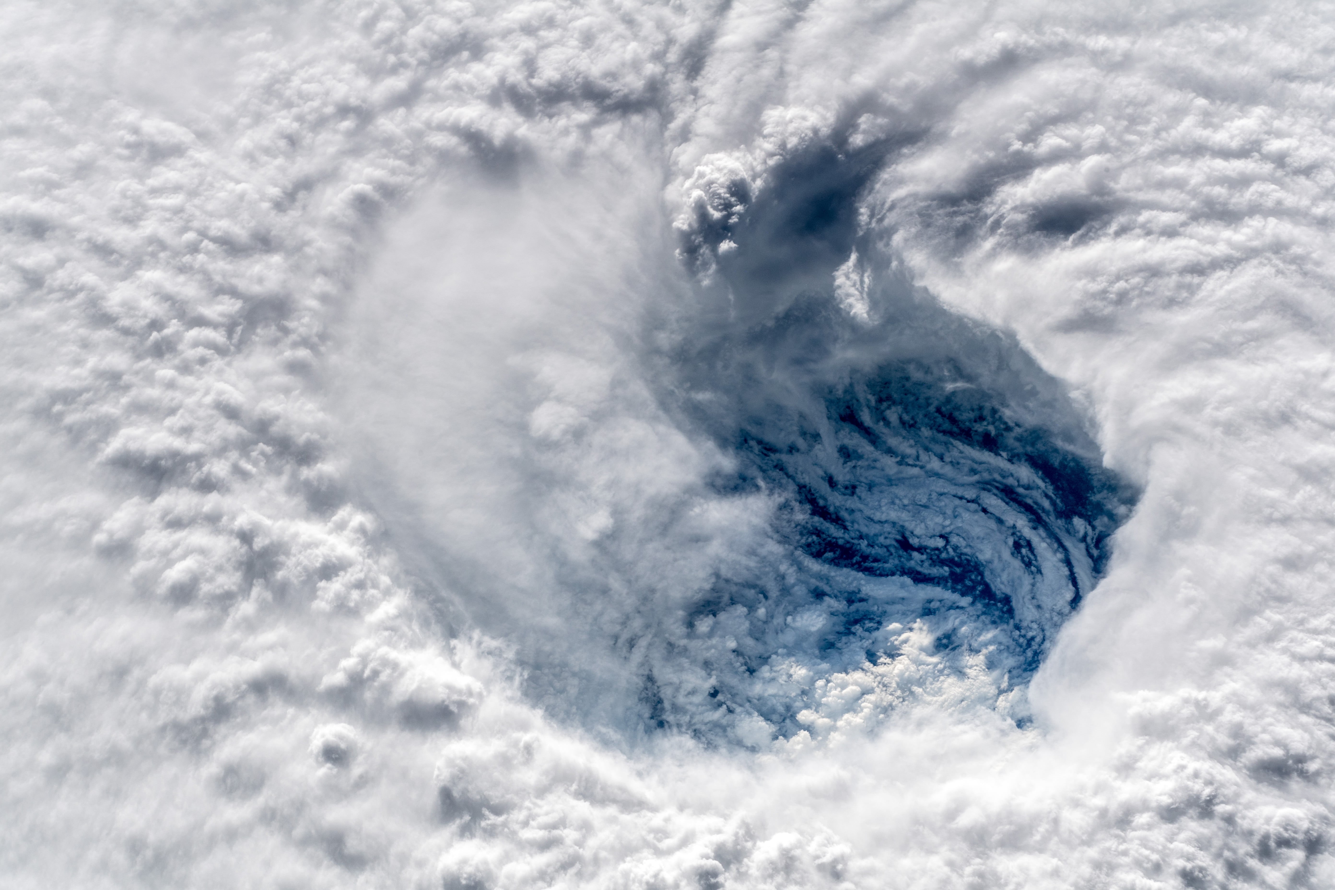 power, white, sky, sea, backgrounds, snow, Orbital Stations, spiral, satellite view, top view, ISS, birds eye view, meteorology, nature, photography, Alexander Gerst, HD Wallpaper