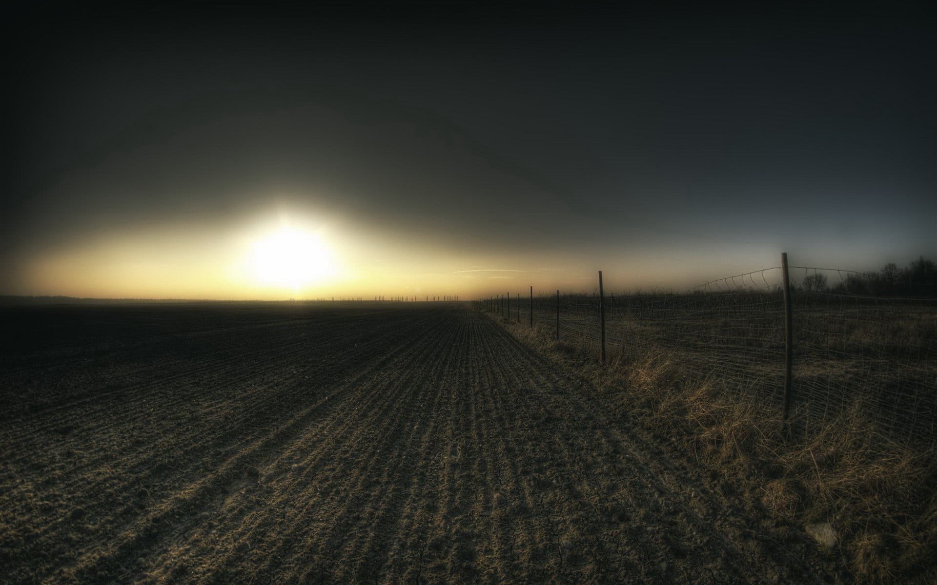 photography, sunset, fence, scenics - nature, sky, tranquil scene, beauty in nature, nature, tranquility, agriculture, dusk, 1080P, landscape, gray, environment, HD Wallpaper