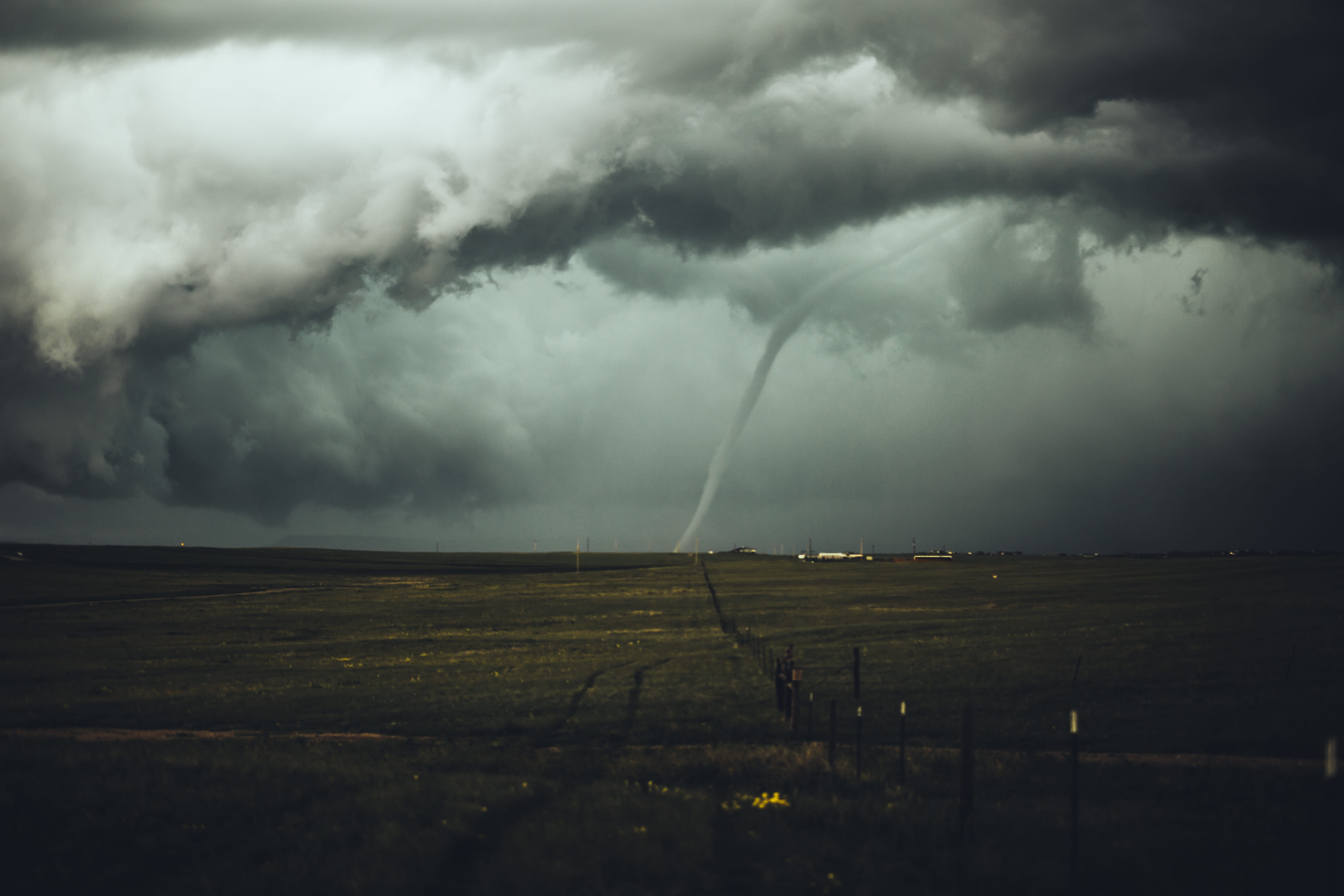 cyclone, no people, tranquil scene, cloud, lightning, outdoors, 5K, rain, scenics - nature, power, storm chasing, environment, thunderstorm, dark, rural scene, HD Wallpaper