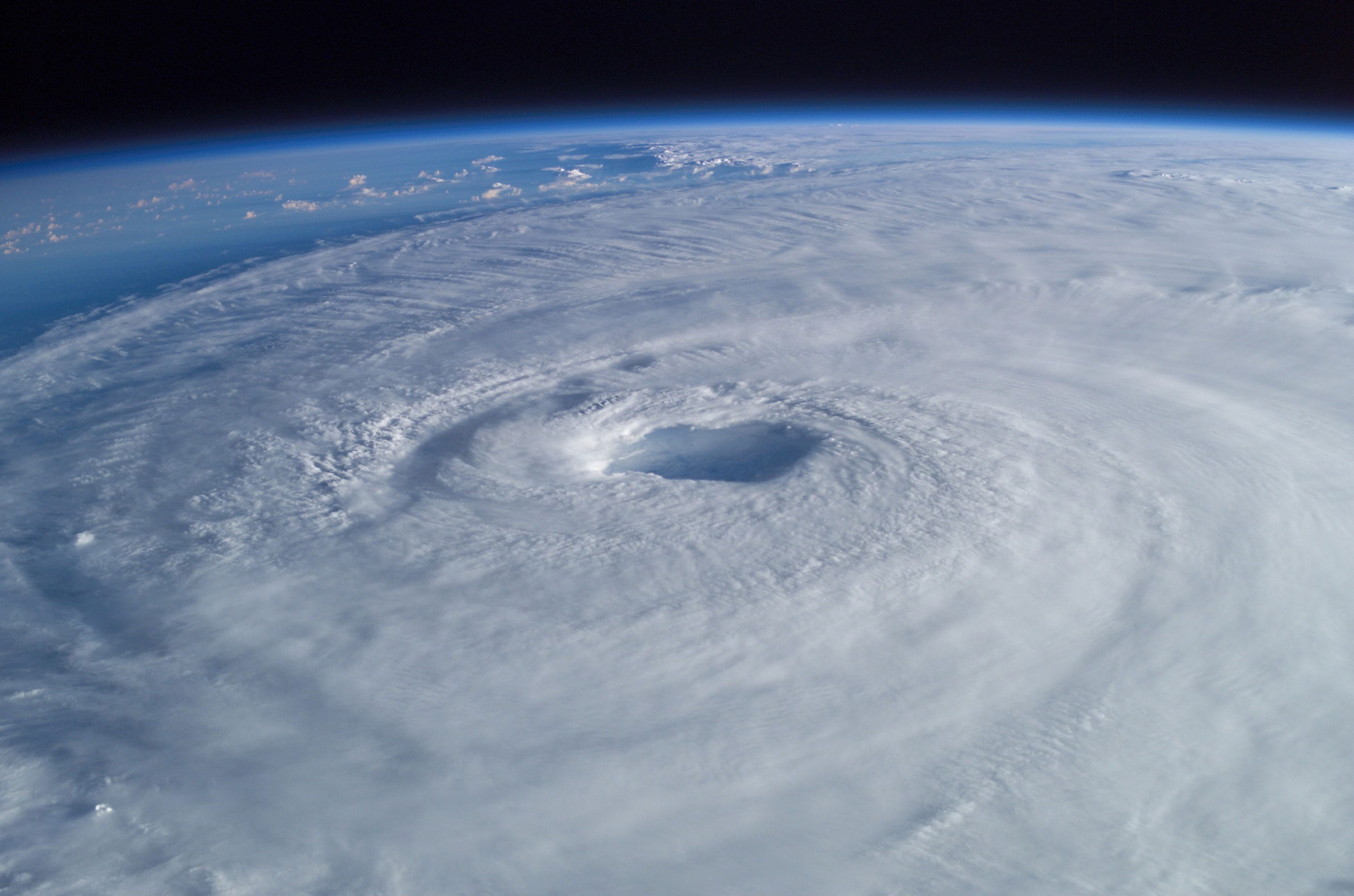 sky, tropical cyclone, aerial view, topography, storm, weather, cyclone, meteorology, swirl, hurricane, satellite view, space, 2K, horizon, clouds, nature, HD Wallpaper