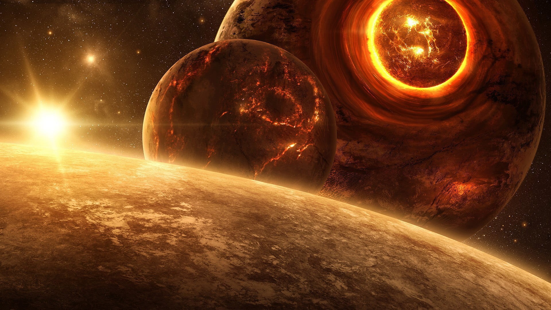 science, planets, eclipse, orbiting, glowing, mystery, star - space, space art, illuminated, galaxy, space, sky, planet - space, two, 1080P, sphere, night, HD Wallpaper