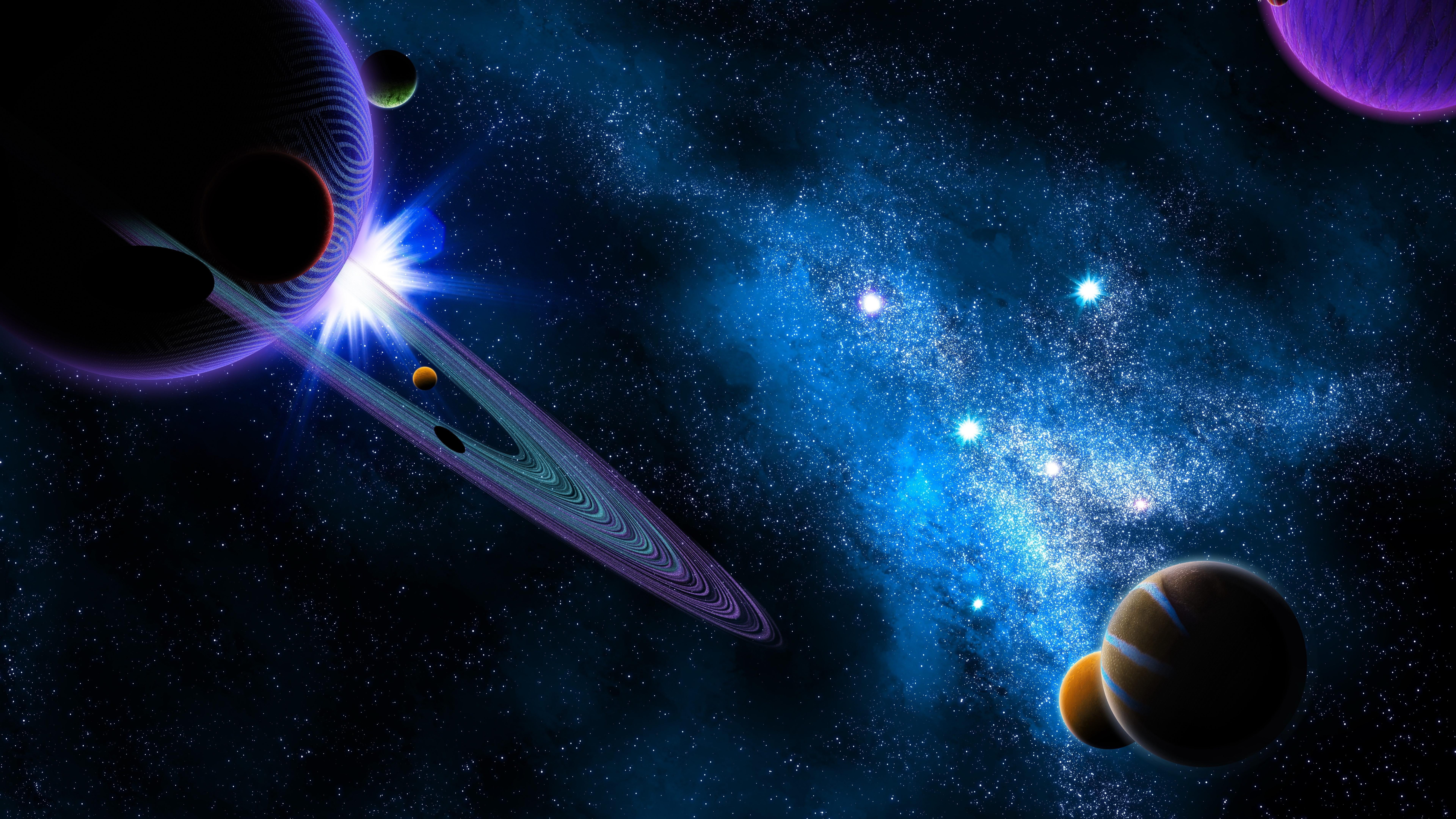 planets, 8K, 8kuhd, space, sky, space art, colorful, 8k uhd, galaxy, universe, planetary ring, 8k, stars, ringed planet, planet, HD Wallpaper