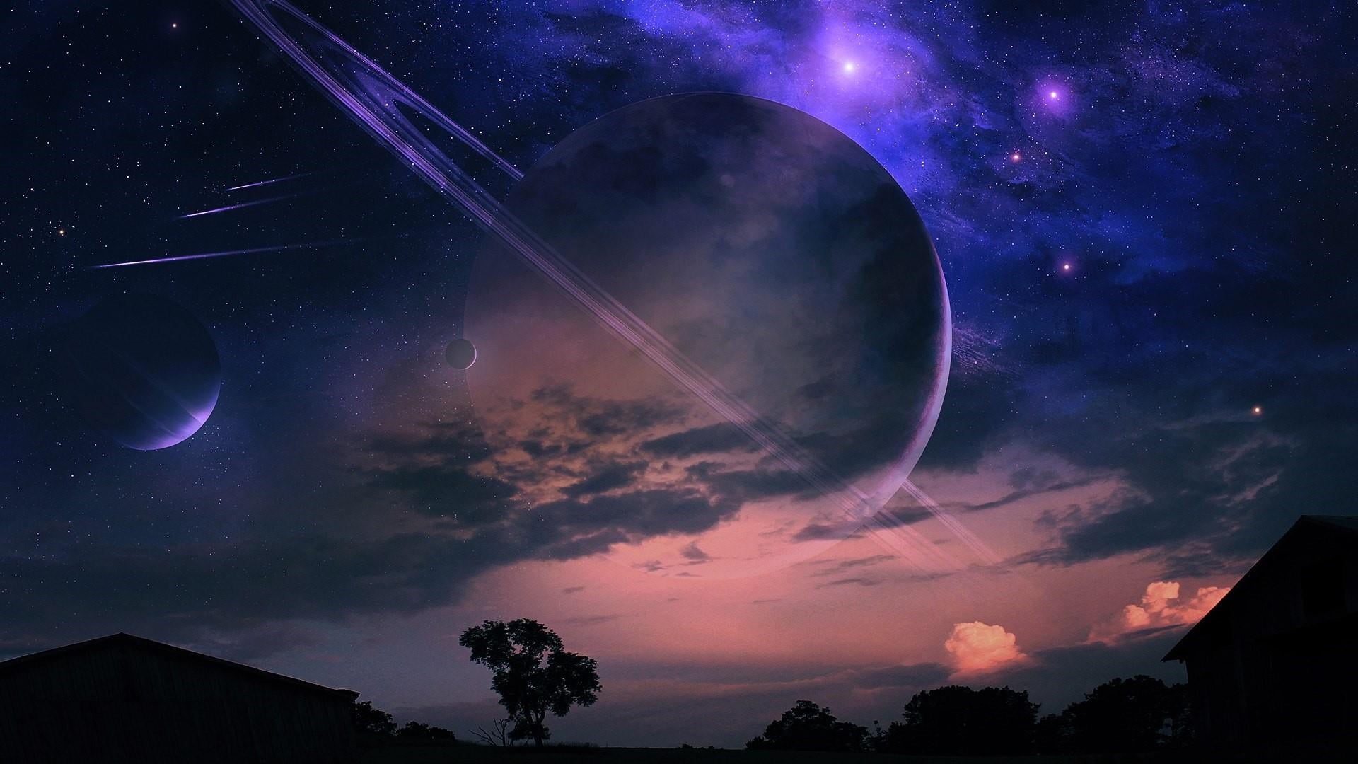 star field, light - natural phenomenon, planets, sky, night, space and astronomy, outer space, no people, phenomenon, tranquility, purple, beauty in nature, HD Wallpaper