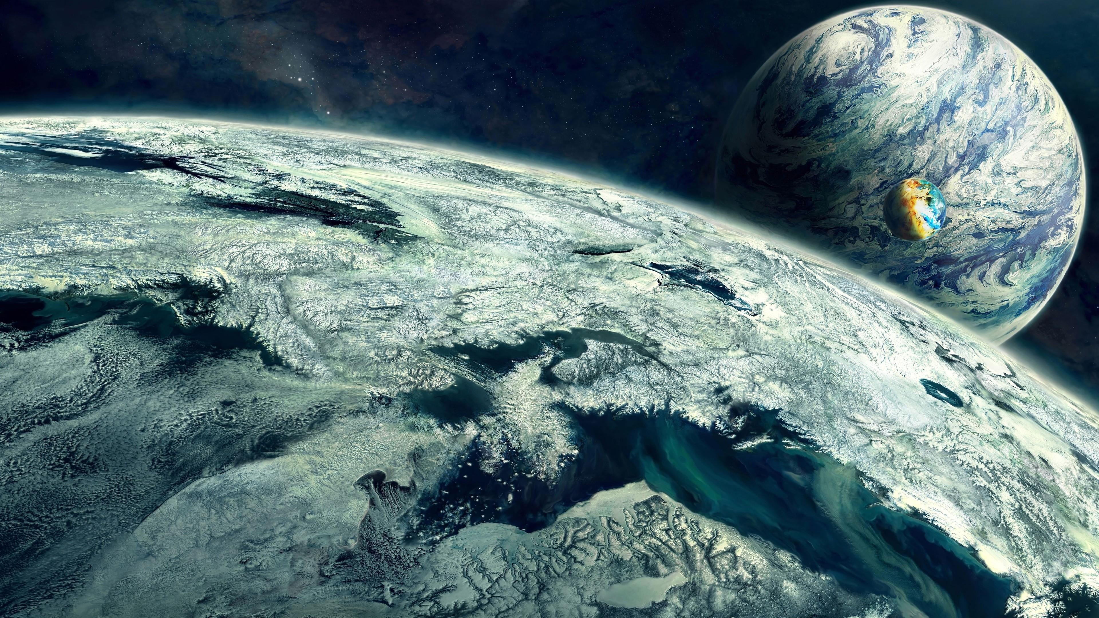 outdoors, meteorology, no people, universe, sphere, astronomical object, planet, fantasy art, physical geography, globe - man made object, sea, beauty in nature, HD Wallpaper