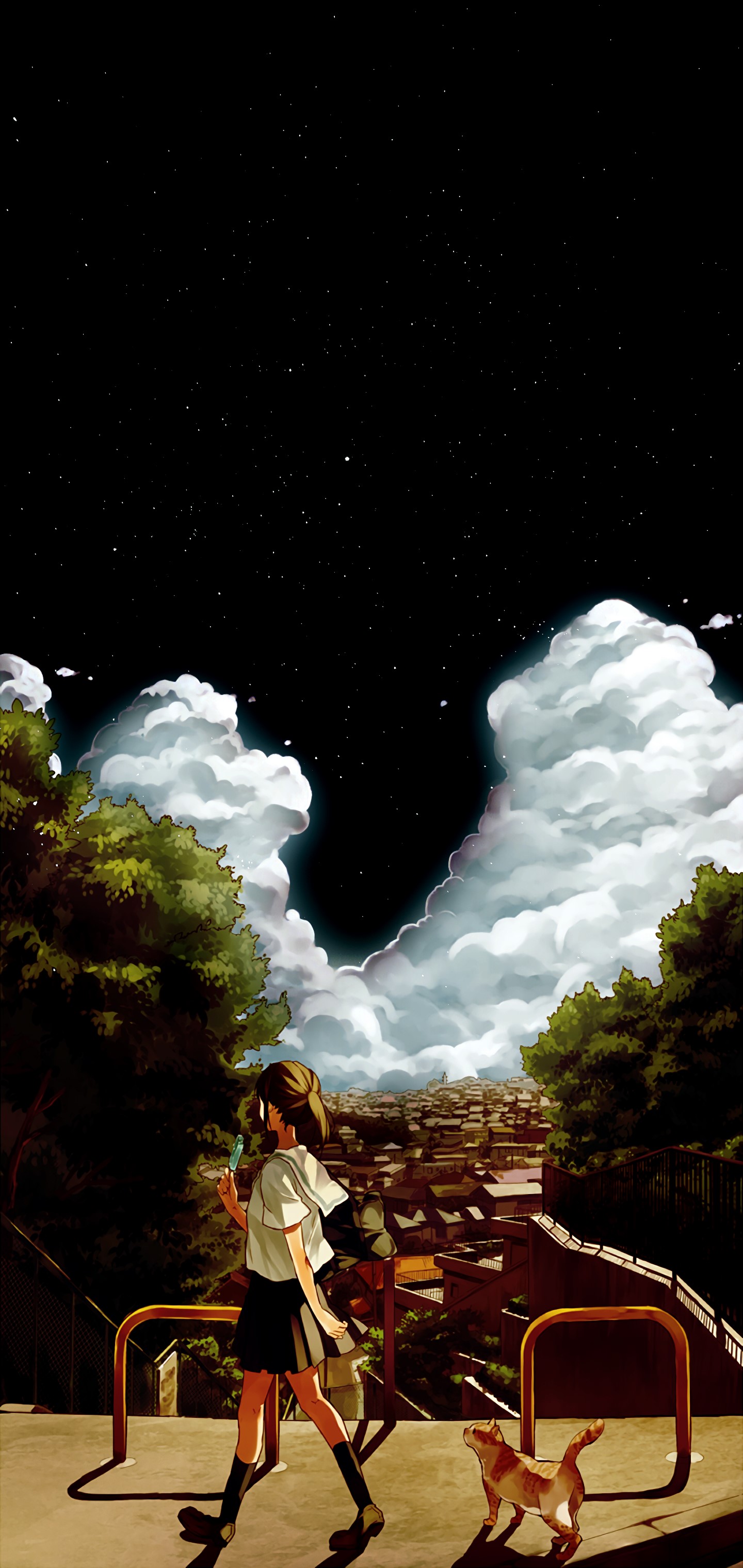 anime, 2K, amoled, clouds, dark, Phone HD Wallpaper