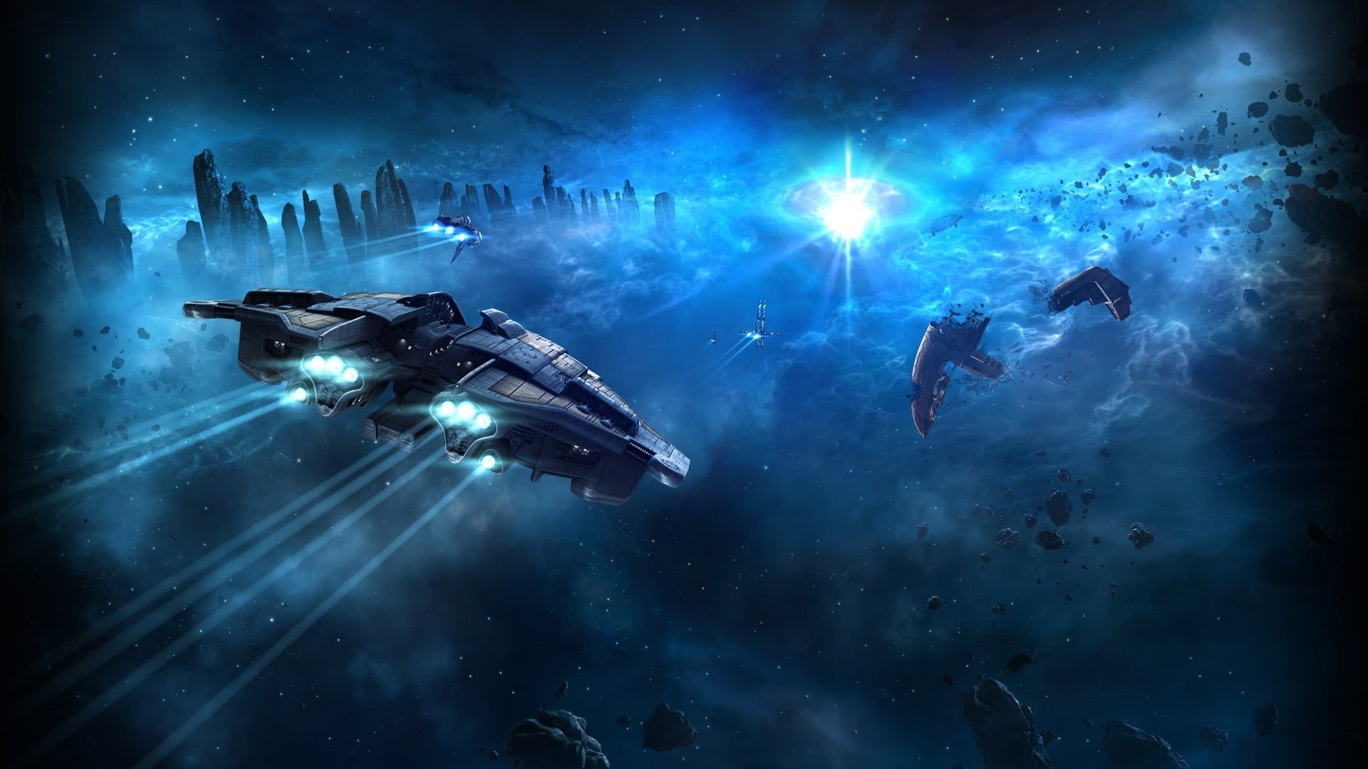 underwater, digital, futuristic, outdoors, group of people, night, technology, illuminated, EVE Online, adventure, 1080P, light - natural phenomenon, music, HD Wallpaper