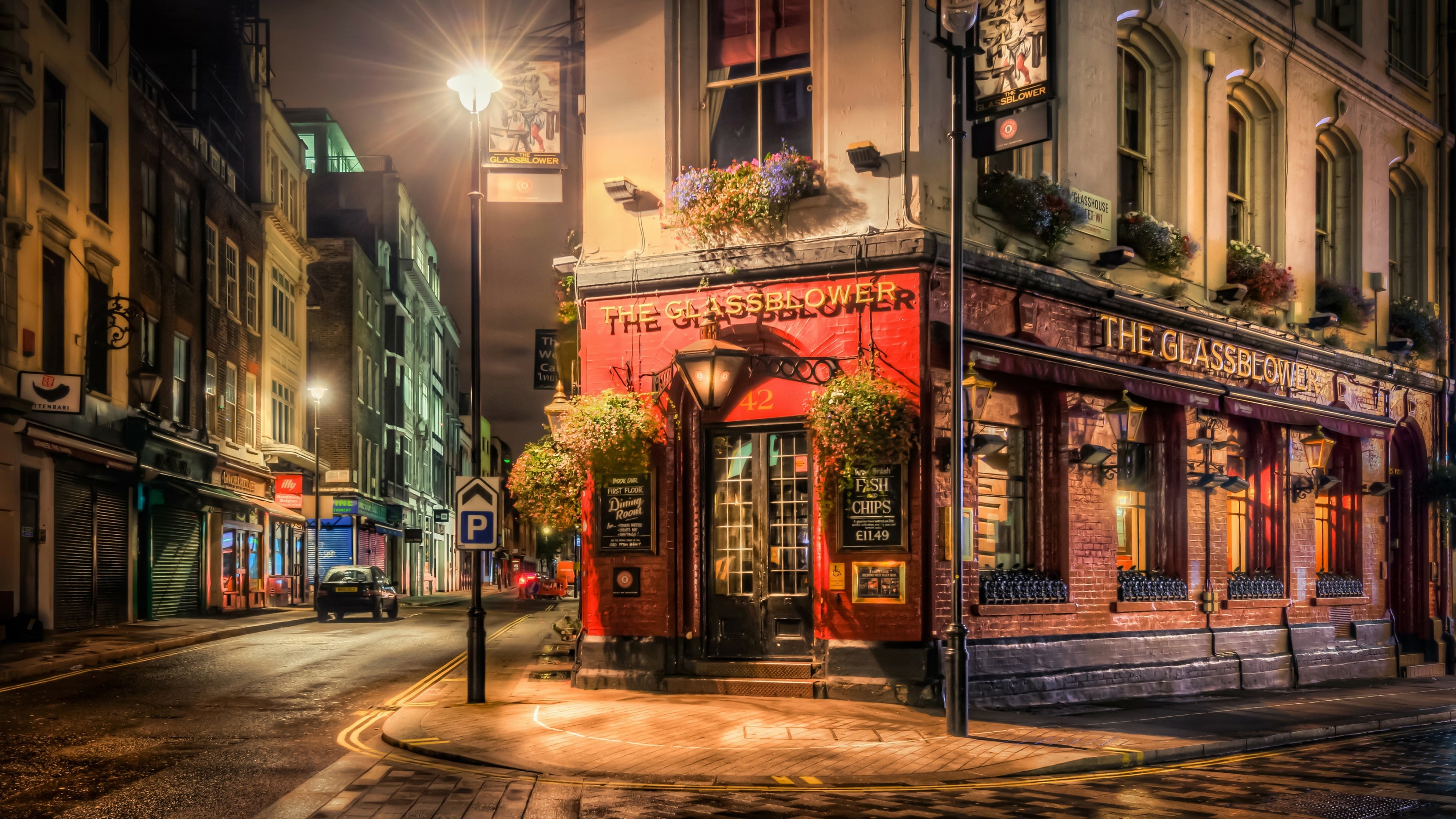 london, great britain, city, night, evening, pub, 4K, road, united kingdom, soho, street, HD Wallpaper
