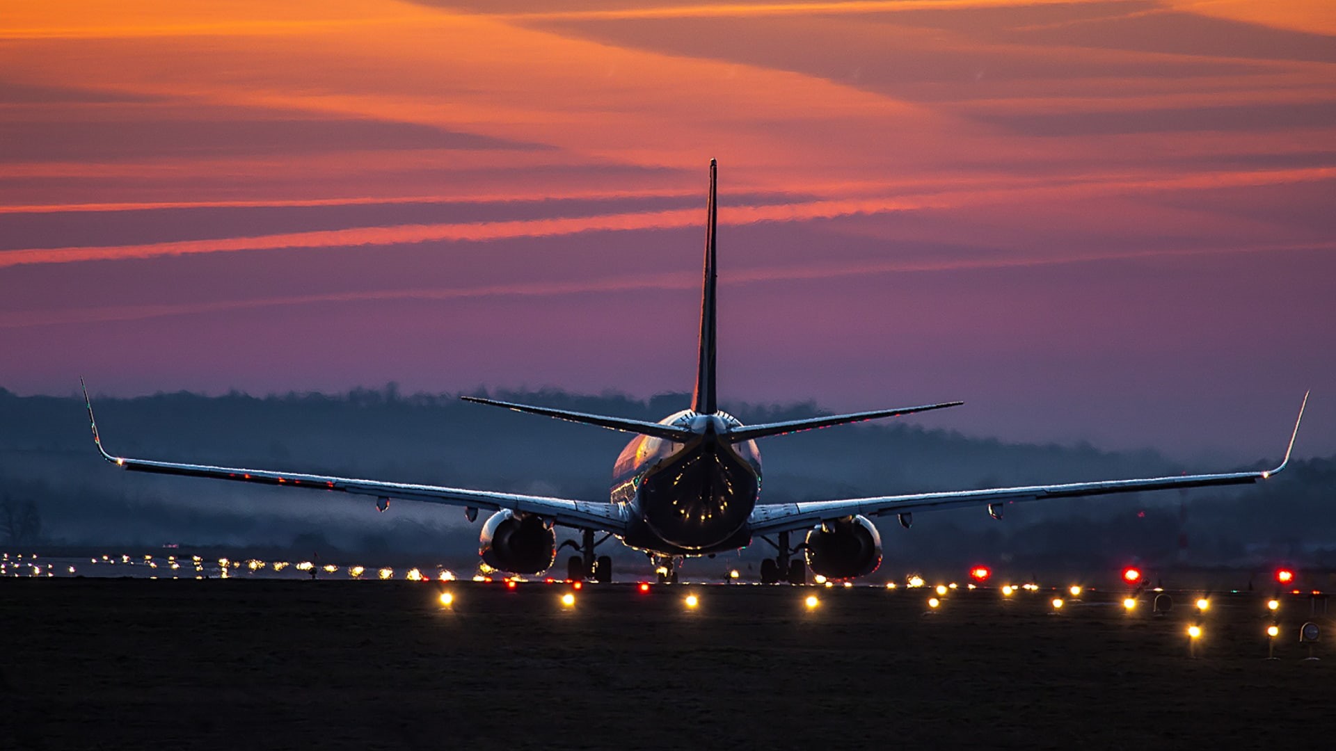 evening, airbus, aviation, airplane, airport, sky, light, 1080P, HD Wallpaper