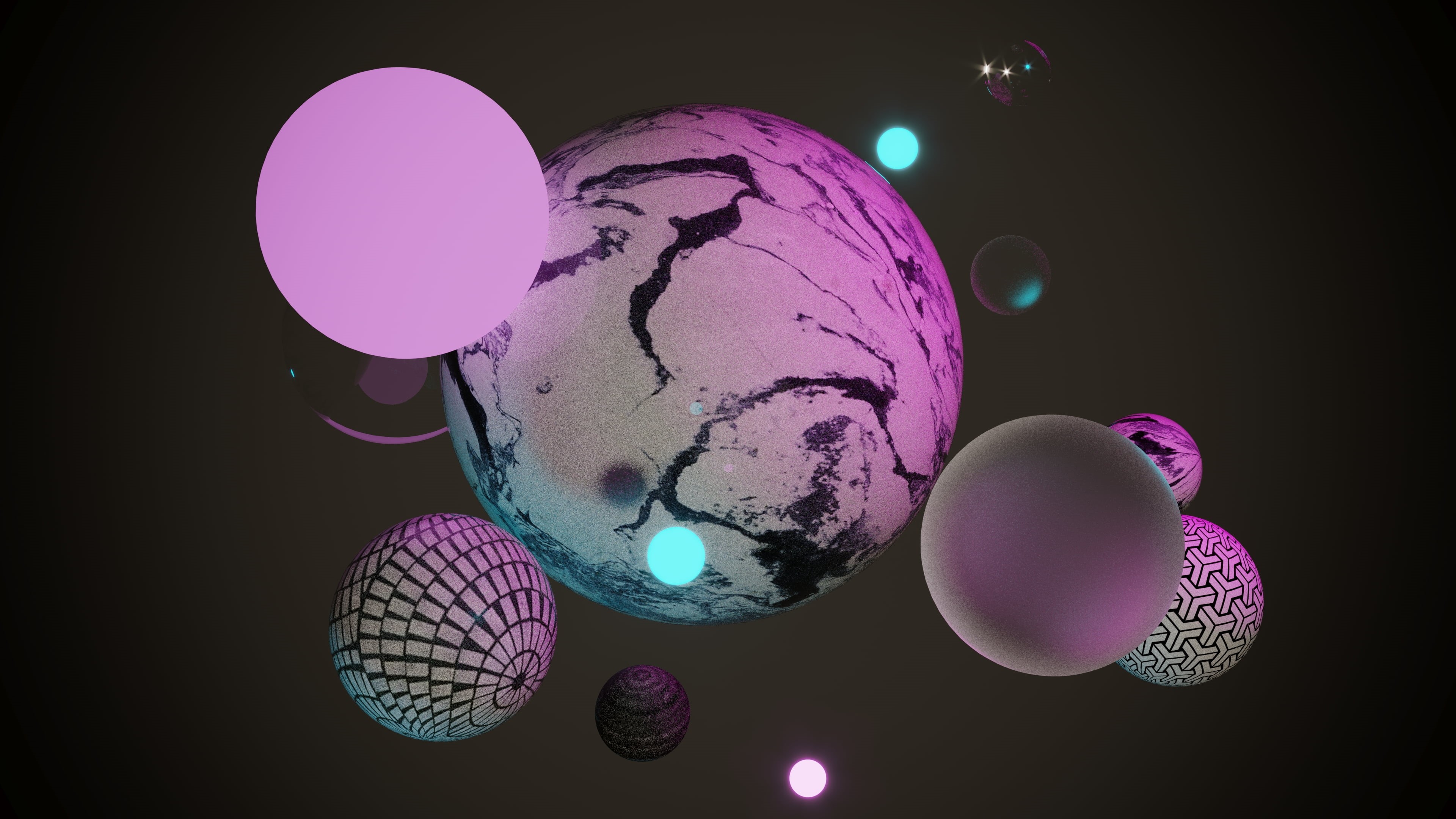 3D graphics, 4K, 3d design, ray tracing, geometric figures, pink, render, magenta, cyan, minimalism, 4K, HD Wallpaper