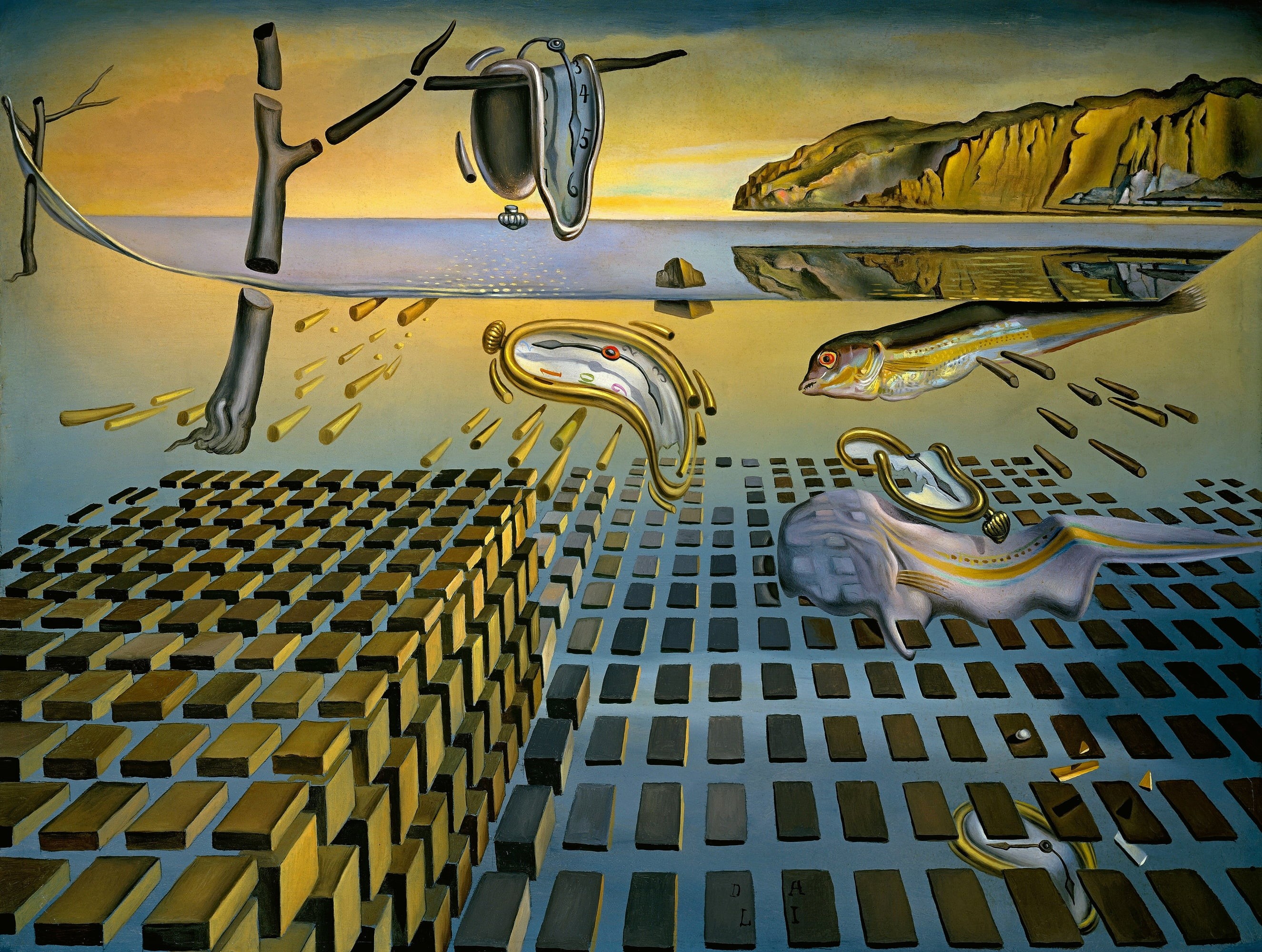 The Disintegration Of Persistence Of Memory, Salvador Dali, art and craft, 2K, glass - material, water, architecture, building, indoors, creatures, history, HD Wallpaper