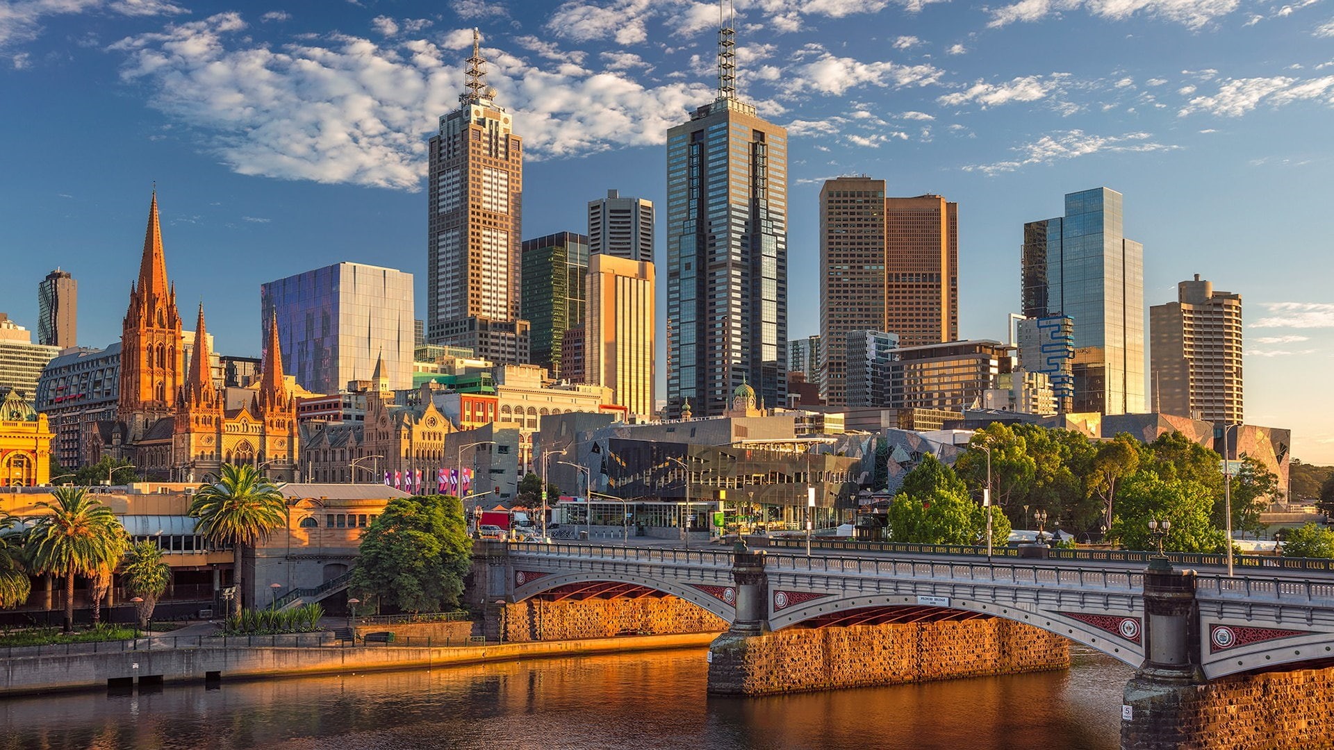 1080P, melbourne, metropolis, tower block, metropolitan area, downtown, cityscape, princes bridge, yarra river, sky, skyscraper, skyline, australia, daytime, HD Wallpaper