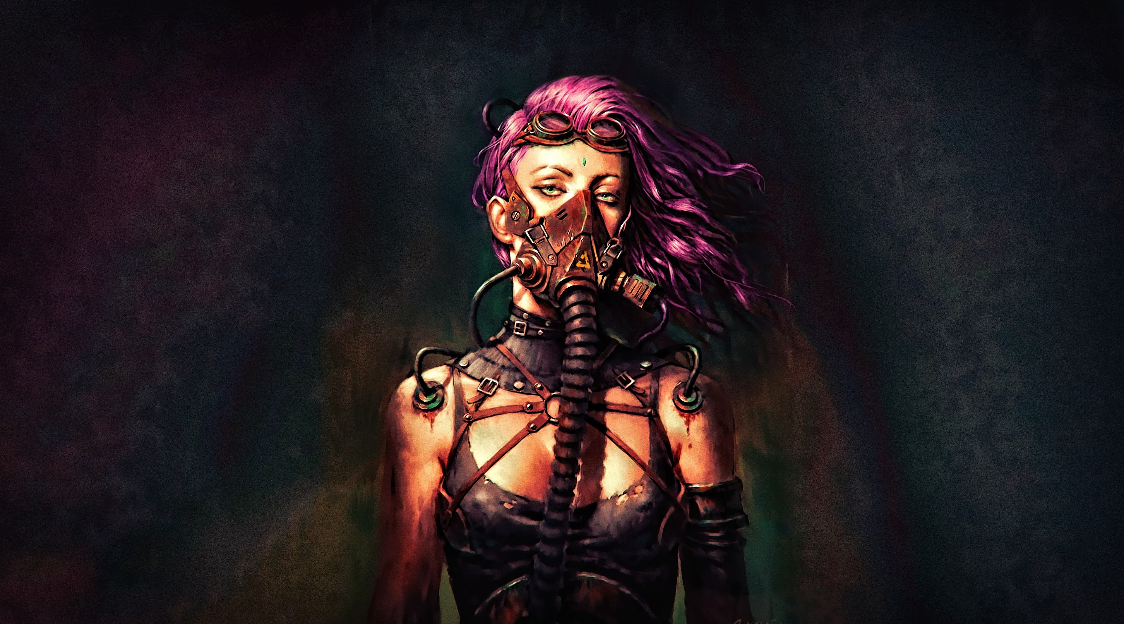 Woman, scifi, 4K, Hair, art, sciencefiction, Purple, Fantasy, Cyberpunk, Futuristic, Artistic, Concept, Girl, steampunk, Dark, HD Wallpaper