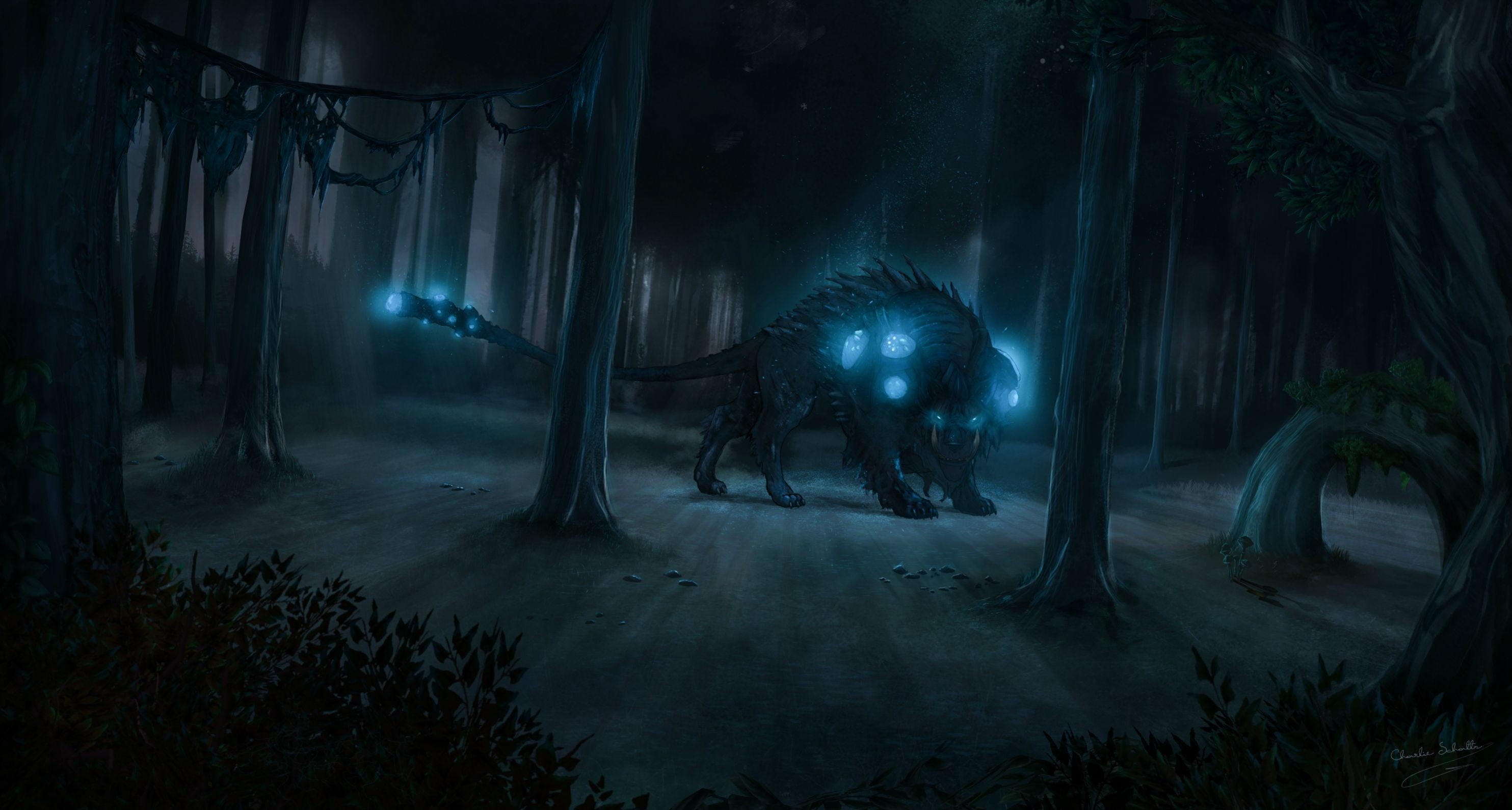 domestic animals, 2K, domestic, plant, spooky, fear, tree, dark, mammal, animal themes, night, no people, animal wildlife, one animal, character, land, HD Wallpaper