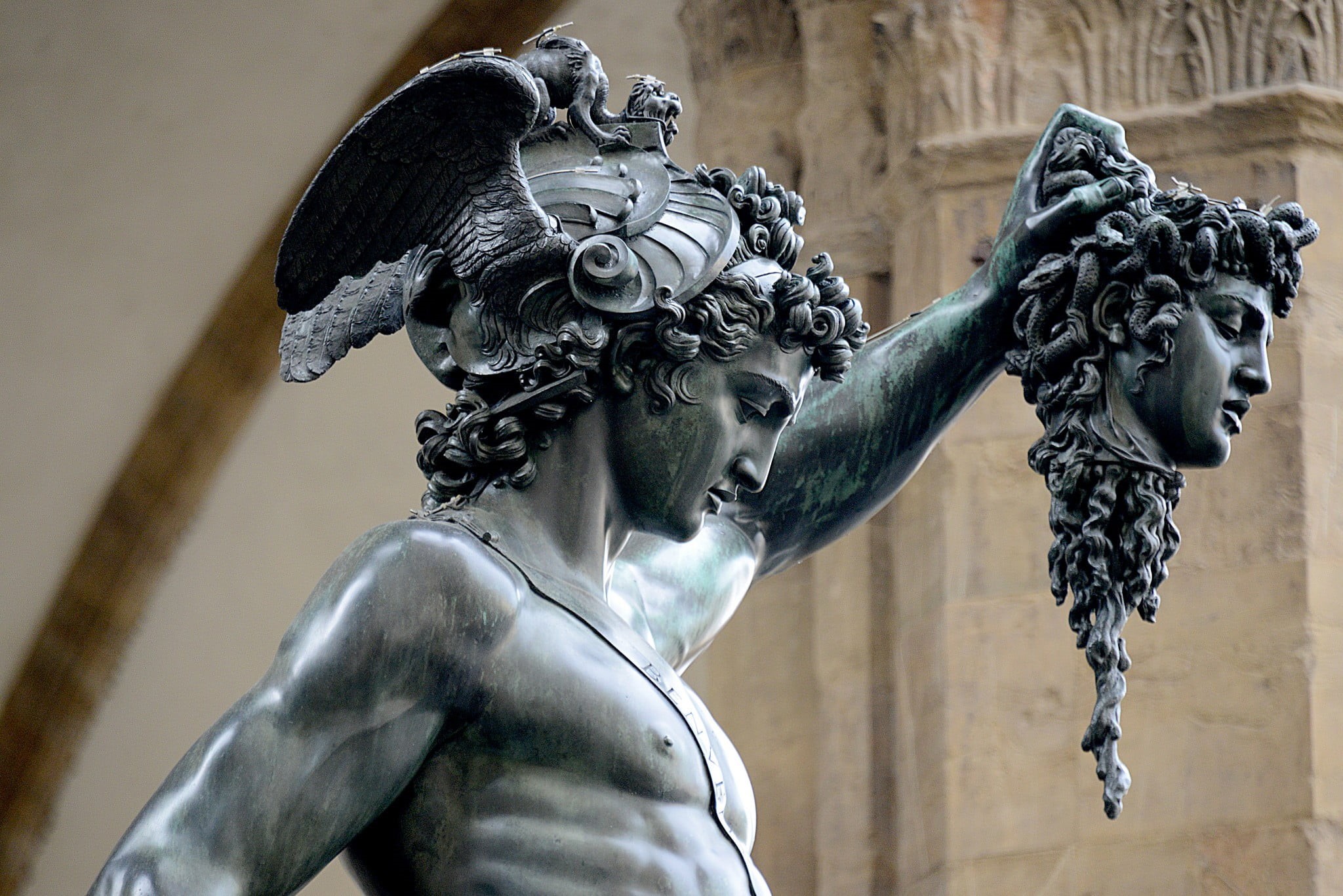 nature, Medusa, art and craft, statue, snake, holding, creativity, representation, sculpture, 1080P, angel, man, craft, outdoors, built structure, face, HD Wallpaper