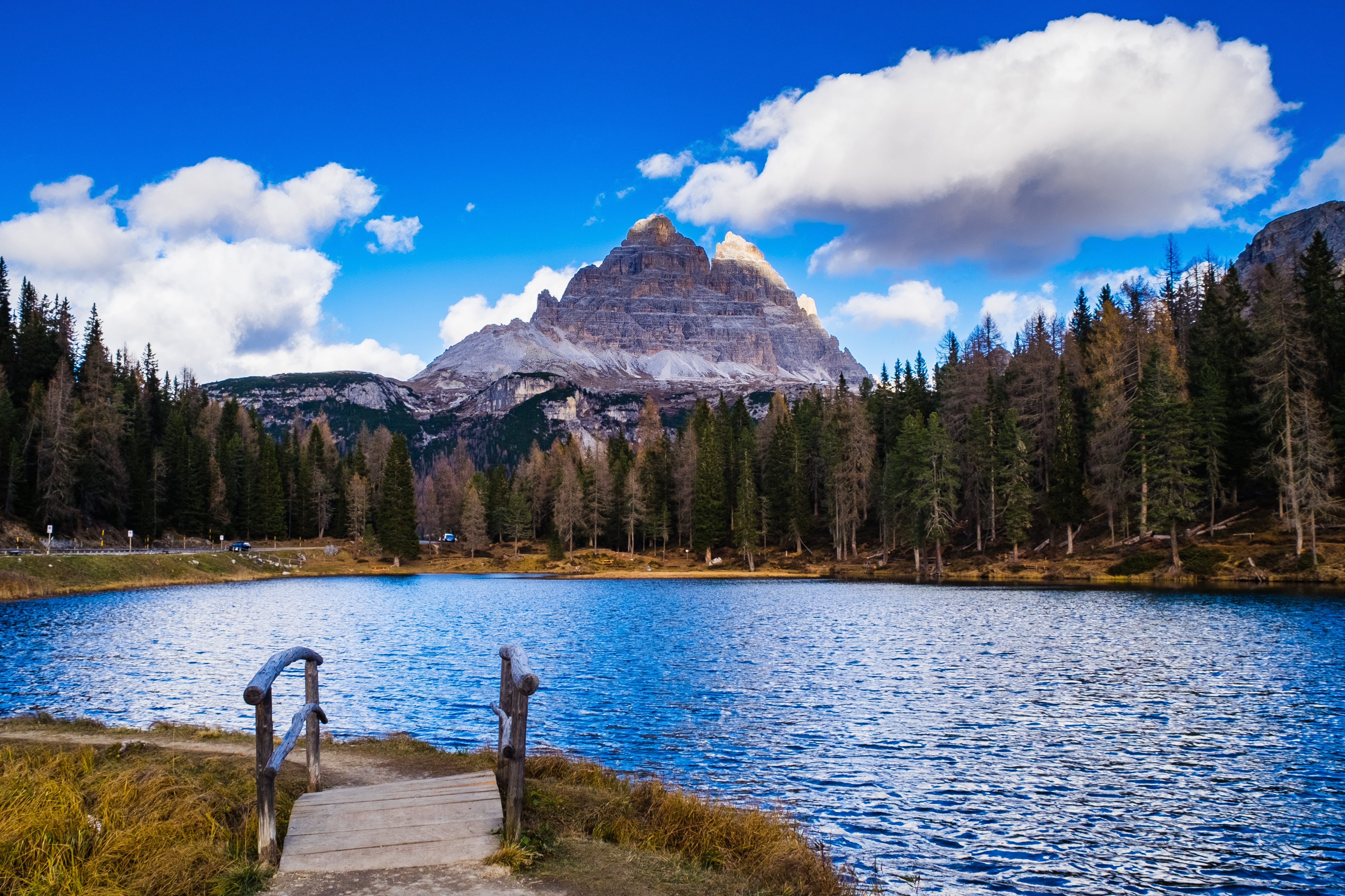 remote, dolomiti, scenics - nature, tree, mountain, day, pine tree, 4K, beauty in nature, forest, lago antorno, autumn, tre cime di lavaredo, idyllic, HD Wallpaper