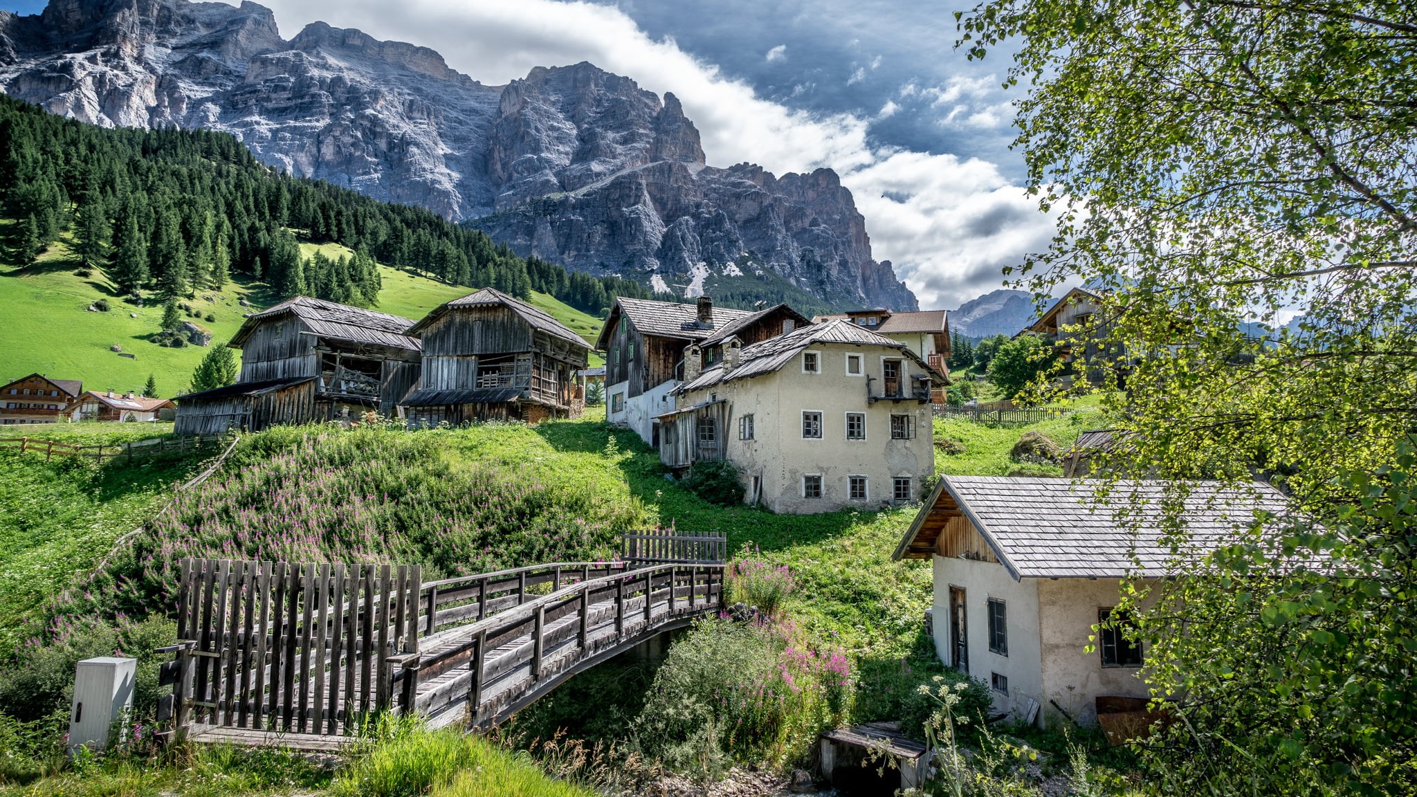 Italy, photography, Travel, dolomiti, Alta Badia, cassiano, sony, landscape, italian, clouds, blu, 1080P, geotagged  photo, nature, dolomites, village, HD Wallpaper