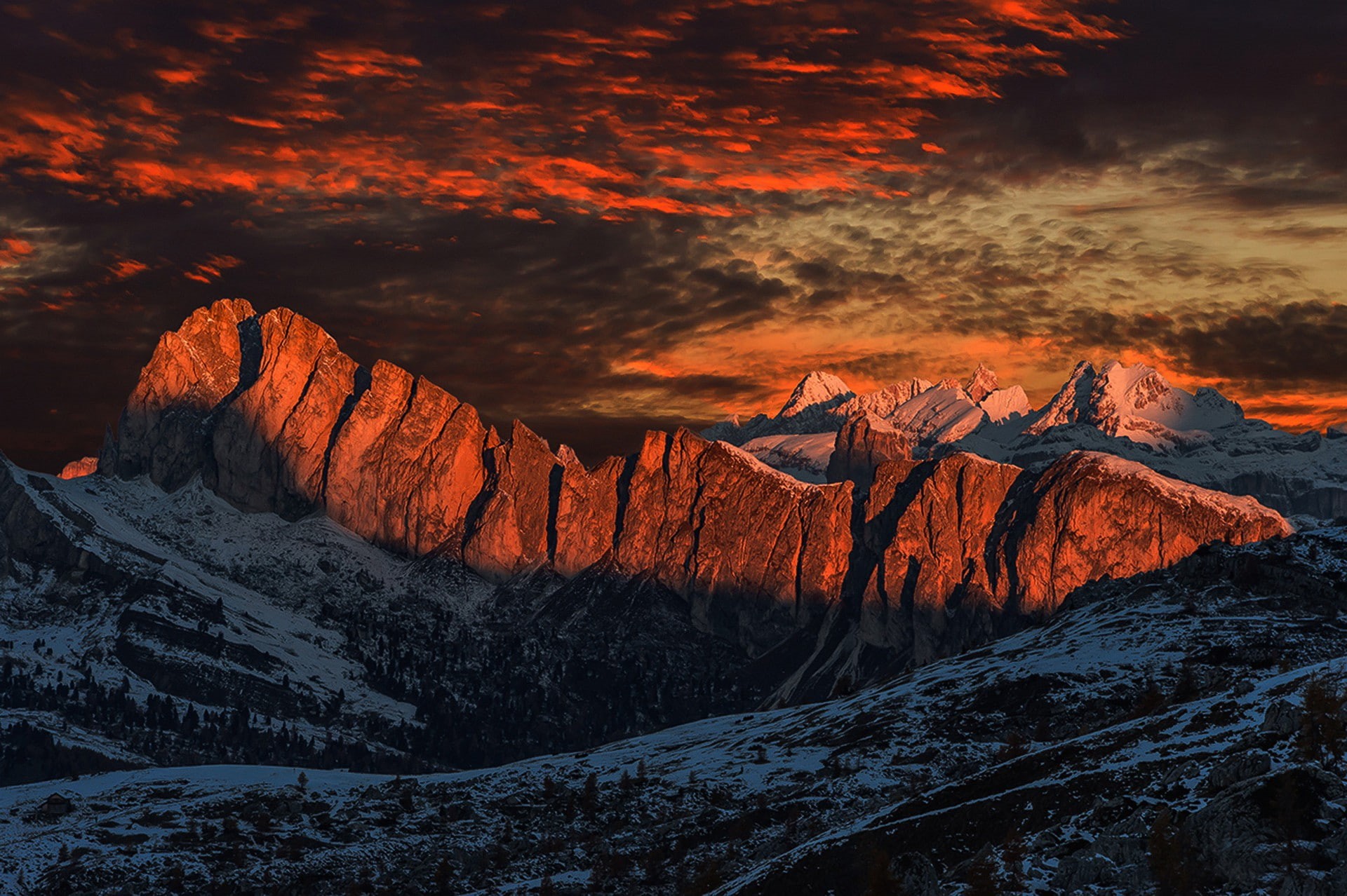 Fira, Light, black, Morgenrot, orange, Sonrise, Glov, Dolomiti, sky, Schnee, stone, Morning, dreams, Travel, 1080P, Berge, mountain, Sluds, HD Wallpaper