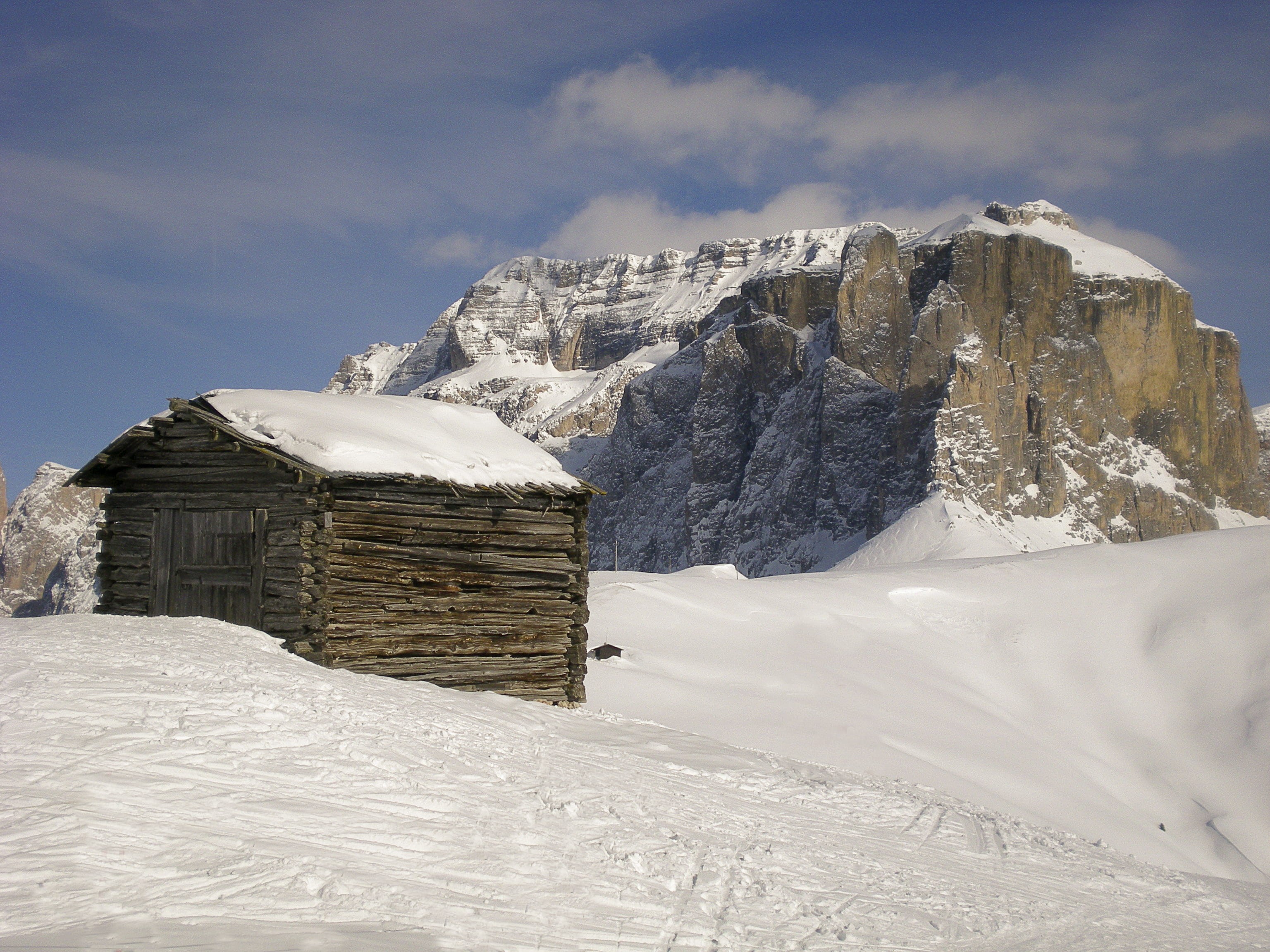 landscape, passo sella, no people, italy, scenics - nature, canazei, hut, dolomiti, mountain range, frozen, beauty in nature, cloud - sky, 2K, day, cold temperature, HD Wallpaper