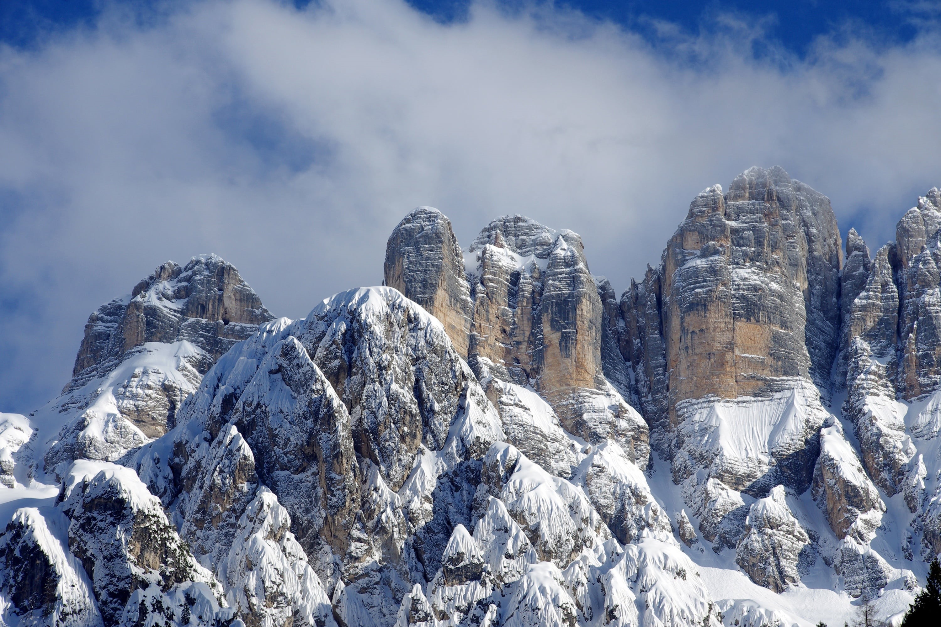 scenics - nature, mountain, rock, solid, winter, snowcapped mountain, cloudy, formation, cold temperature, white color, tranquil scene, cold, skiing, landscape, HD Wallpaper