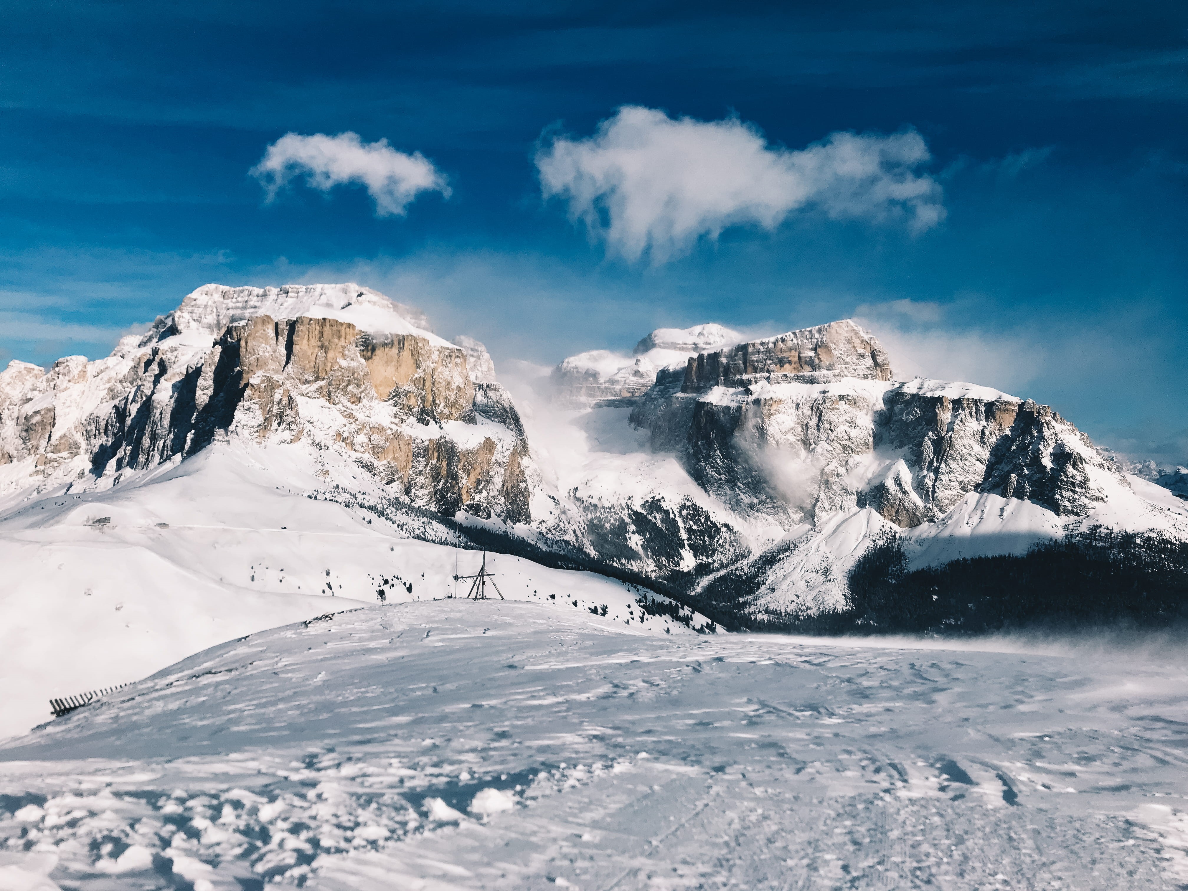 peak, dolomiti, blue sky, sky, snowcapped mountain, tranquil scene, tranquility, alps, mountain range, snow, cloud - sky, day, italy, ice, covered, white color, HD Wallpaper