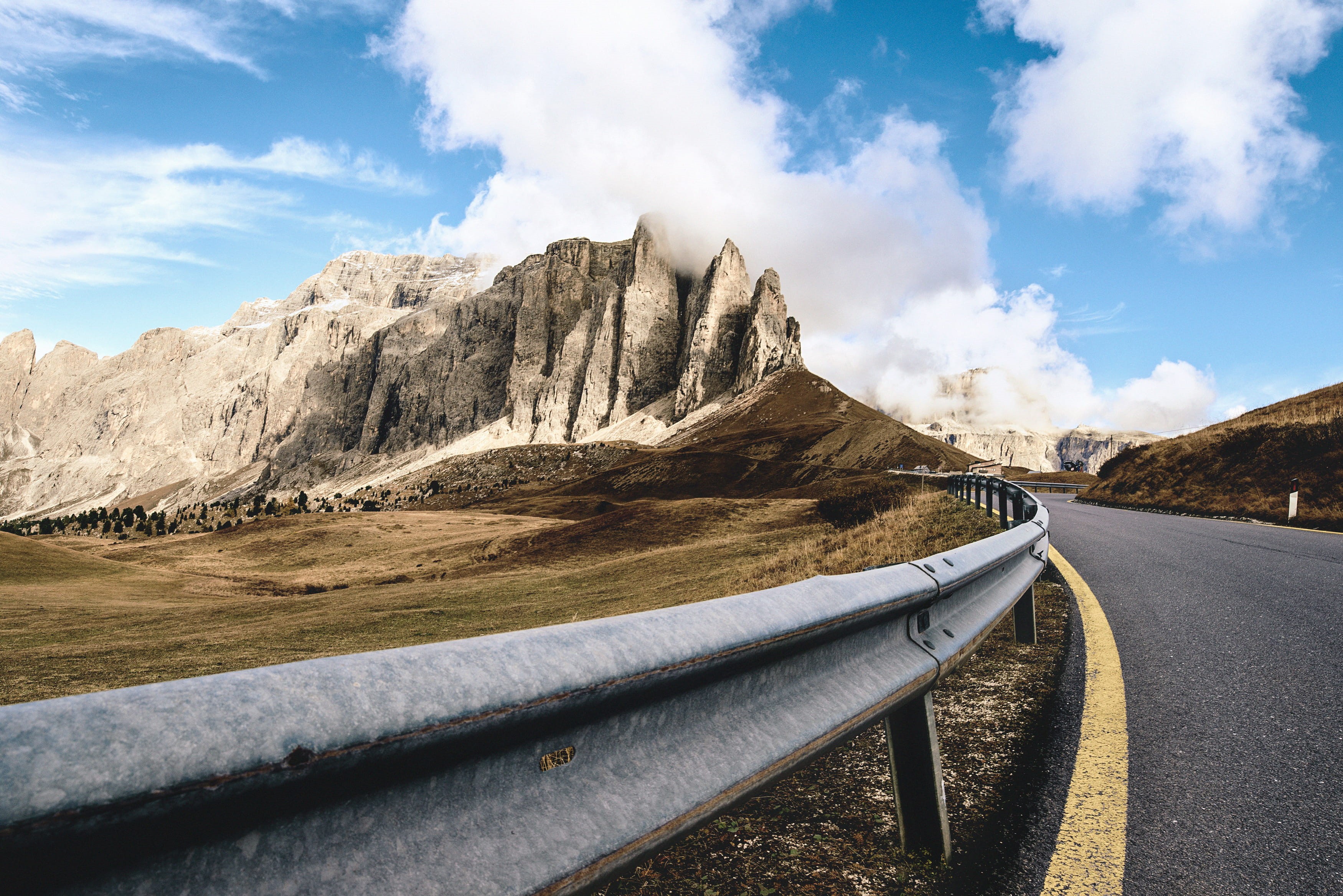 trip, walk, daytime, cloud - sky, sun, 2K, tranquility, the way forward, rocky, no people, outdoors, idyllic, landscape, transportation, guard rail, tranquil scene, HD Wallpaper