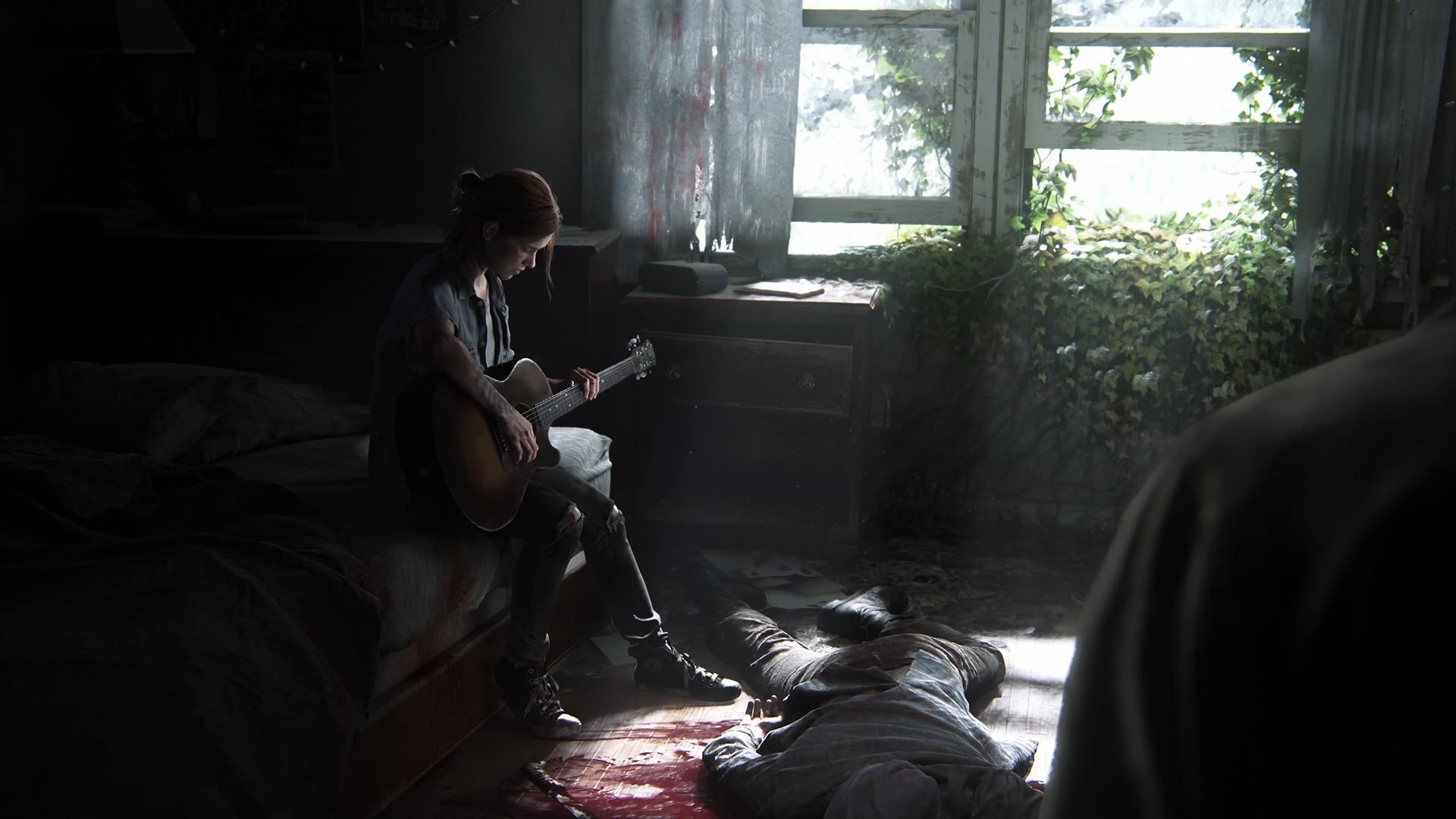 video games, 1080P, adult, day, lifestyles, holding, casual clothing, The Last of Us 2, relaxation, sitting, playing, domestic room, home interior, Ellie, HD Wallpaper