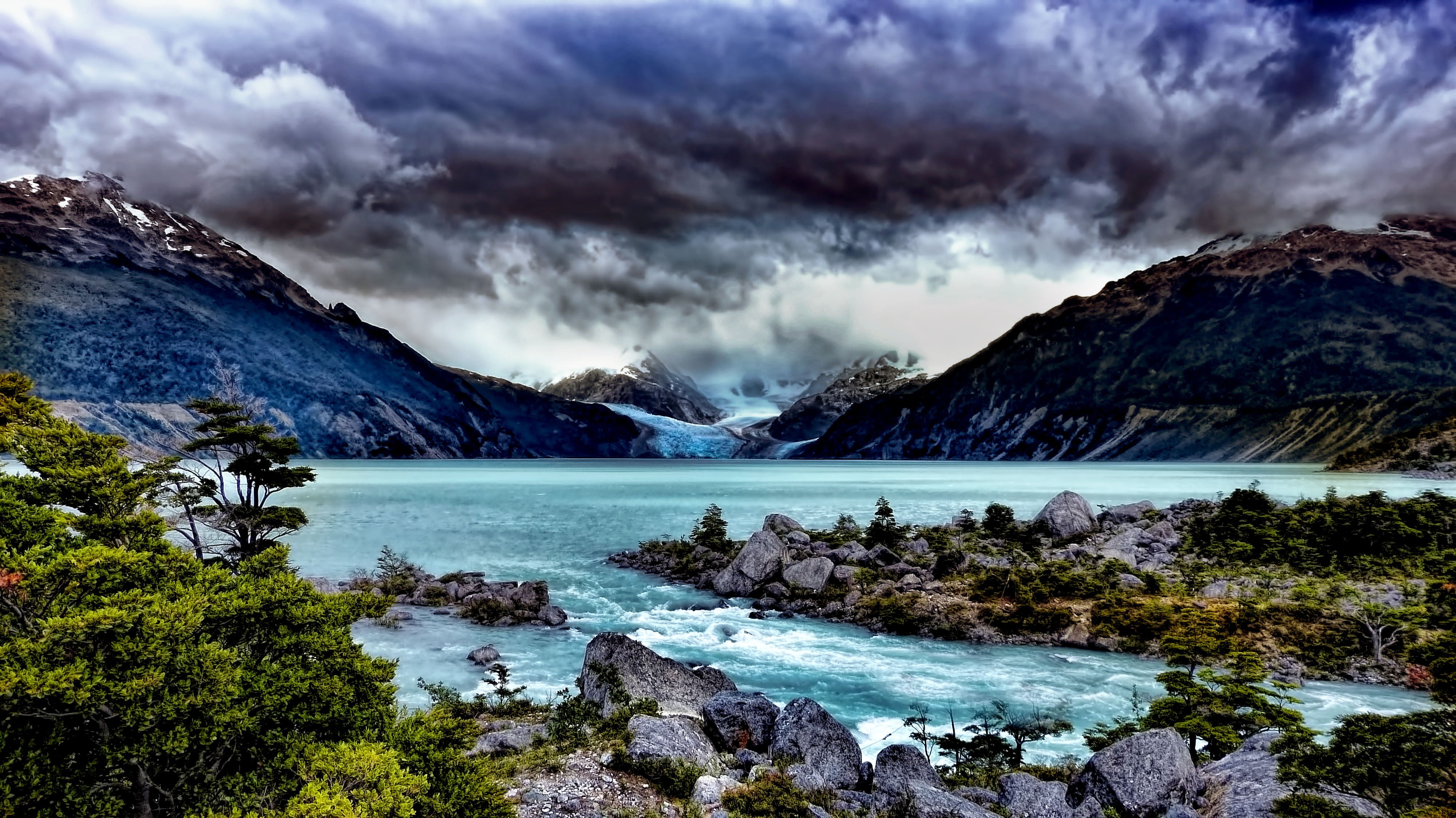 lake, beauty In Nature, wild  mountain, great outdoors, nature, weather, Leones, outdoors, snow, 4K, mountain, landscape, Lago, chile, water, fjord, aysen, HD Wallpaper
