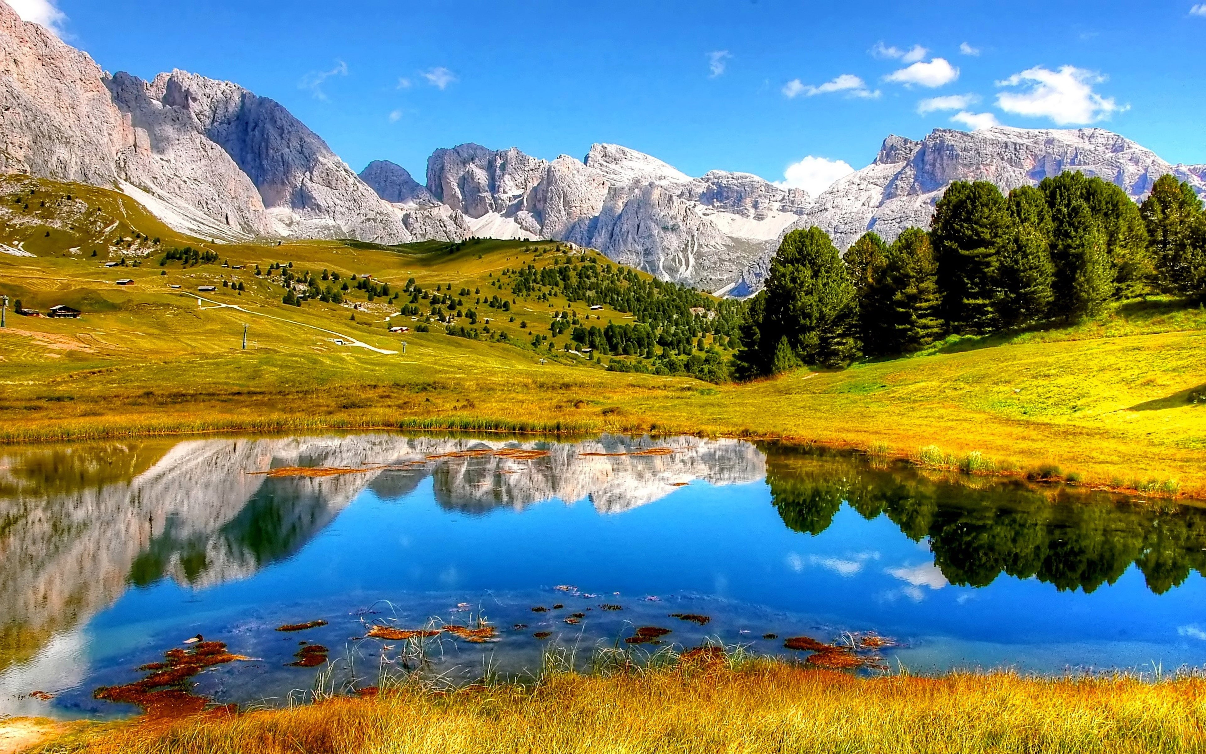idyllic, dolomites, italy, mountain peak, plant, sky, scenics - nature, reflection, mountains, mountain range, beauty in nature, green color, mountain, HD Wallpaper
