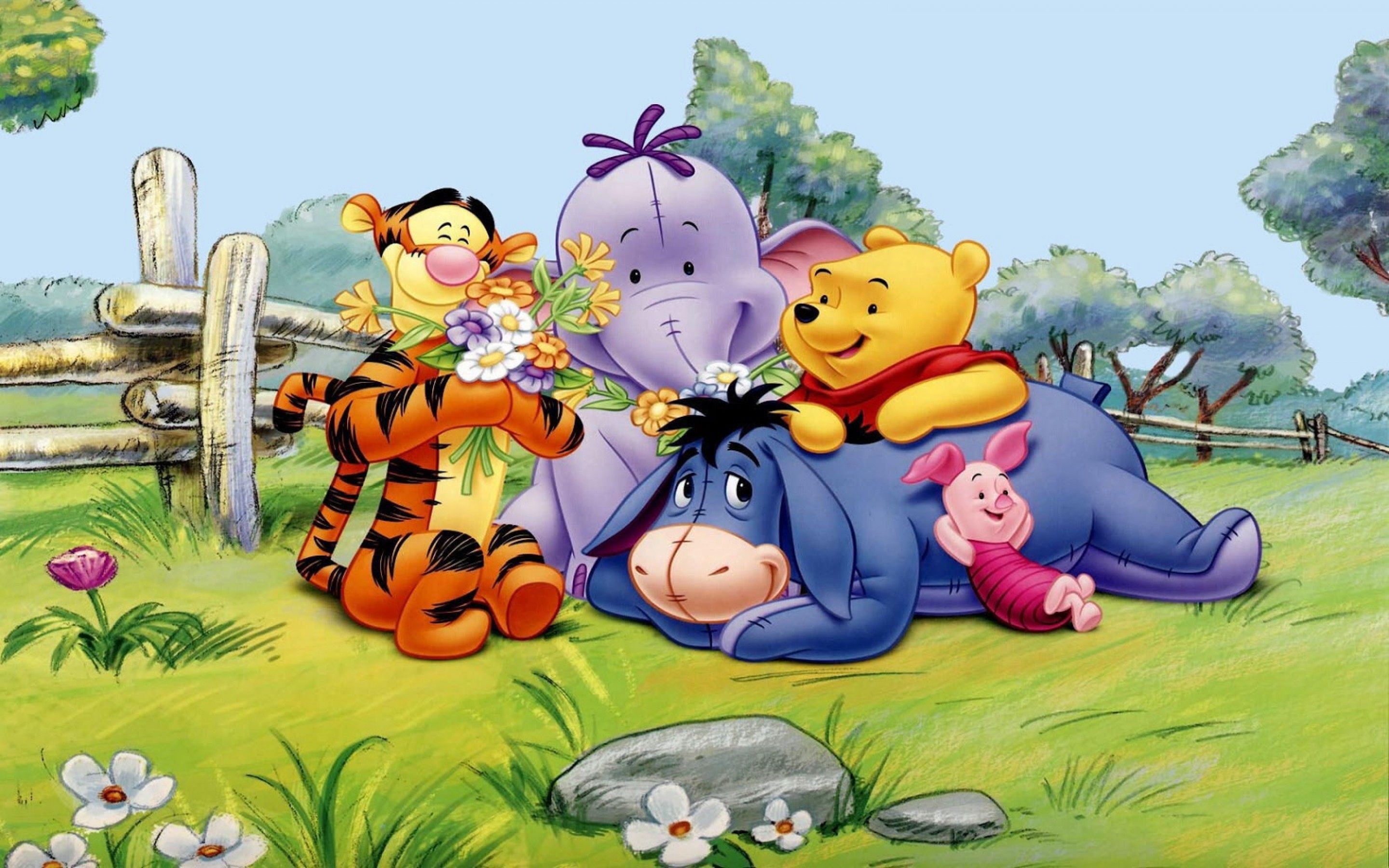 outdoors, hd, plant, tree, sky, piglet, day, winnie, representation, tigger, multi colored, blue, creativity, human representation, 2K, celebration, HD Wallpaper