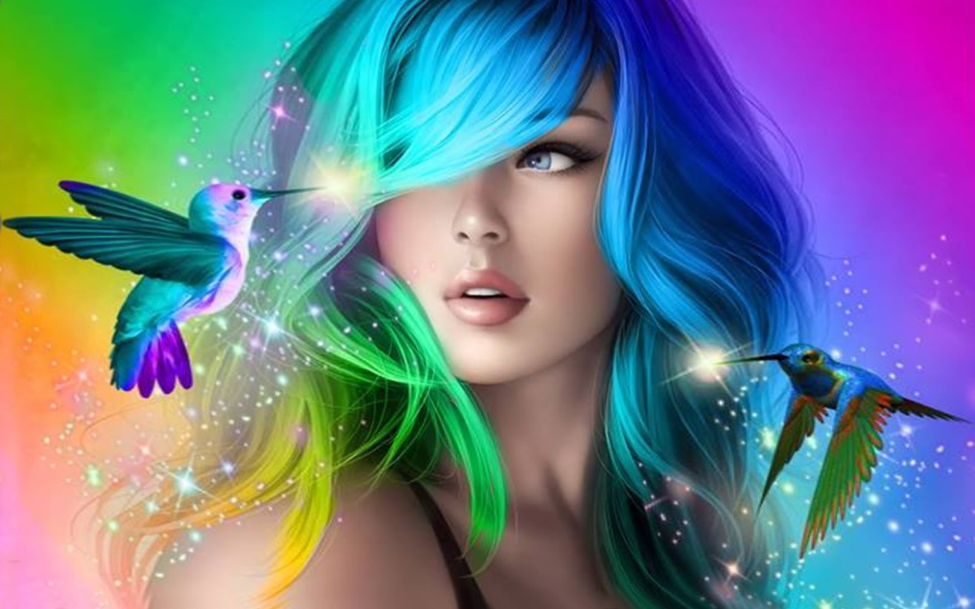 hair, laptops, phones, colorful, 1080P, desktop, hd, girl, mobile, beautiful, HD Wallpaper